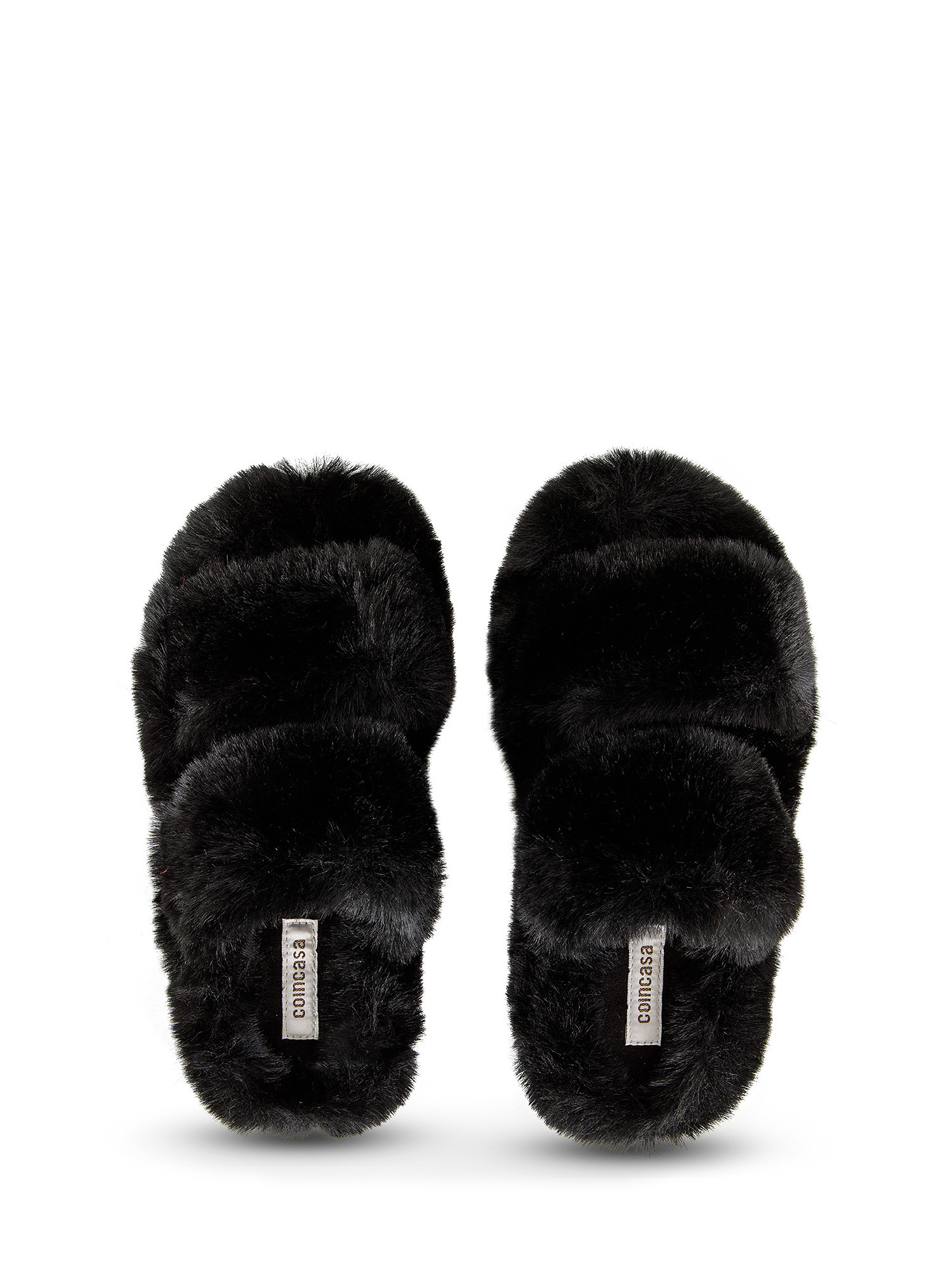 Solid color eco-fur slippers, Black, large image number 0