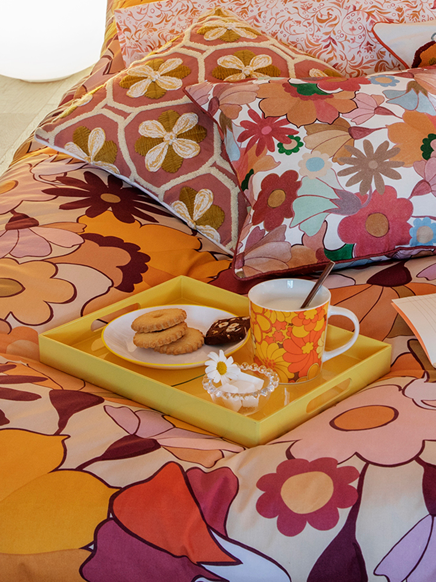 Floral patterned cotton percale duvet cover set, Multicolor, large image number 2