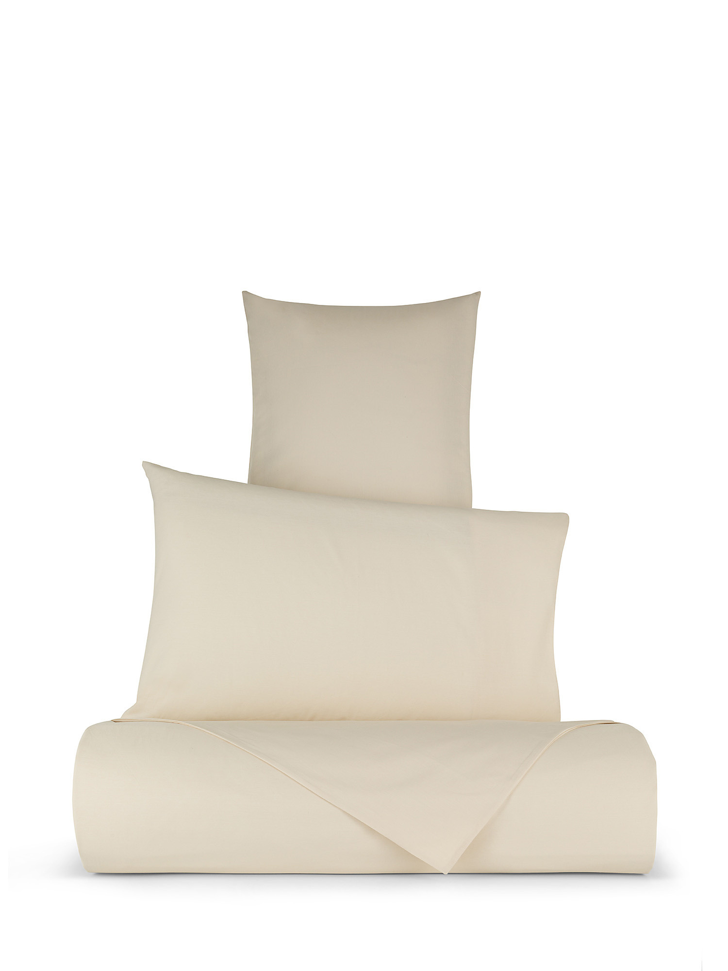 Solid color percale cotton duvet cover set, Beige, large image number 0