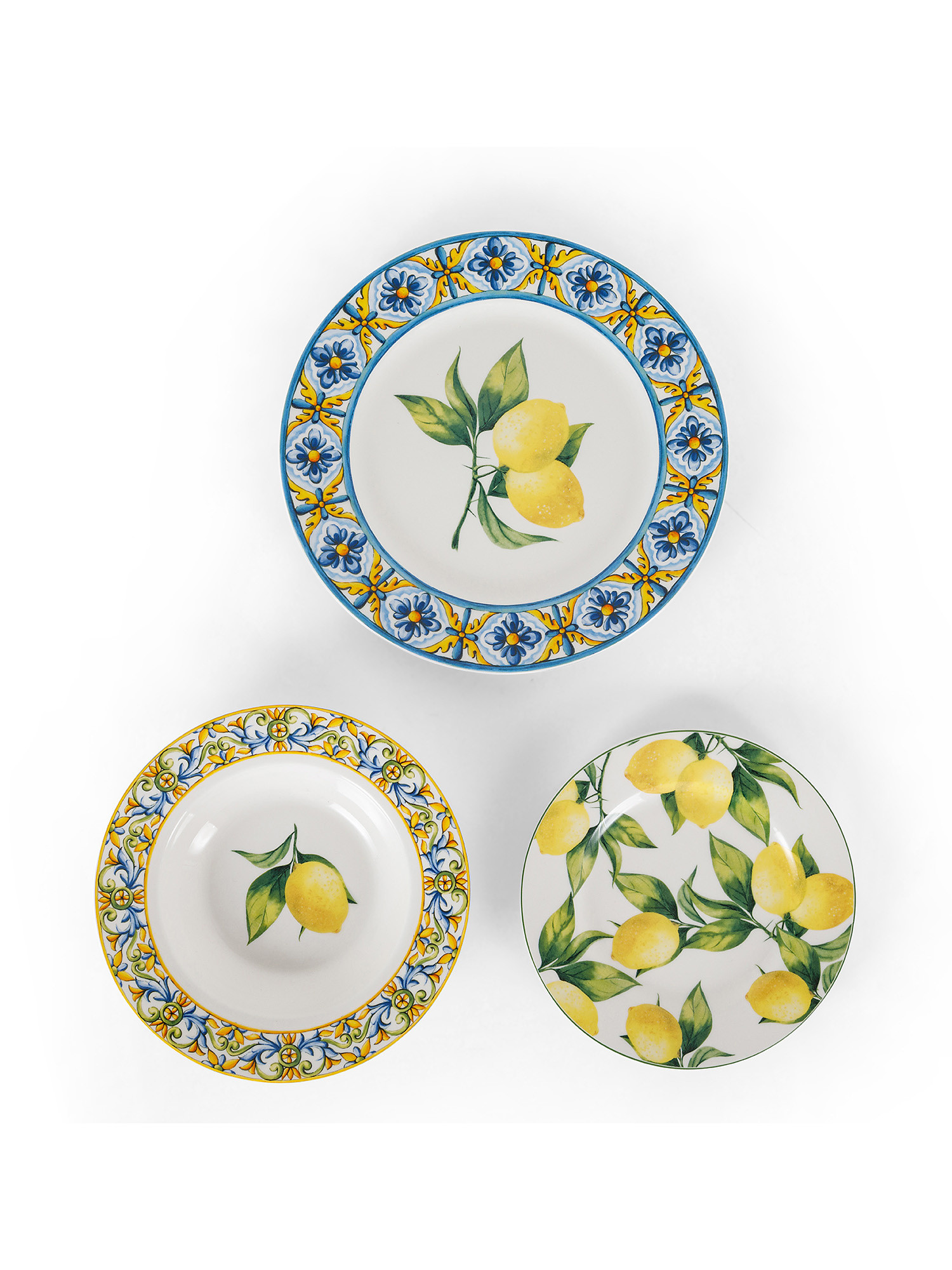Set of 18 plates in new bone china with lemons motif, White, large image number 1