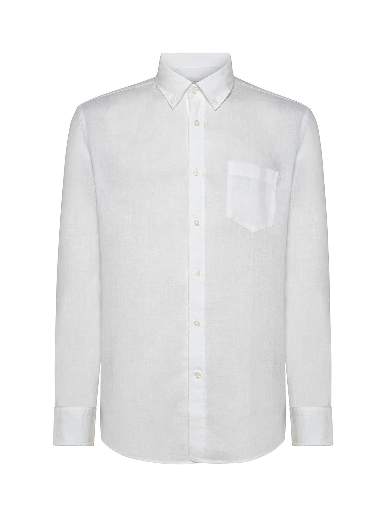 Camicia tailor fit in lino, Bianco, large image number 0