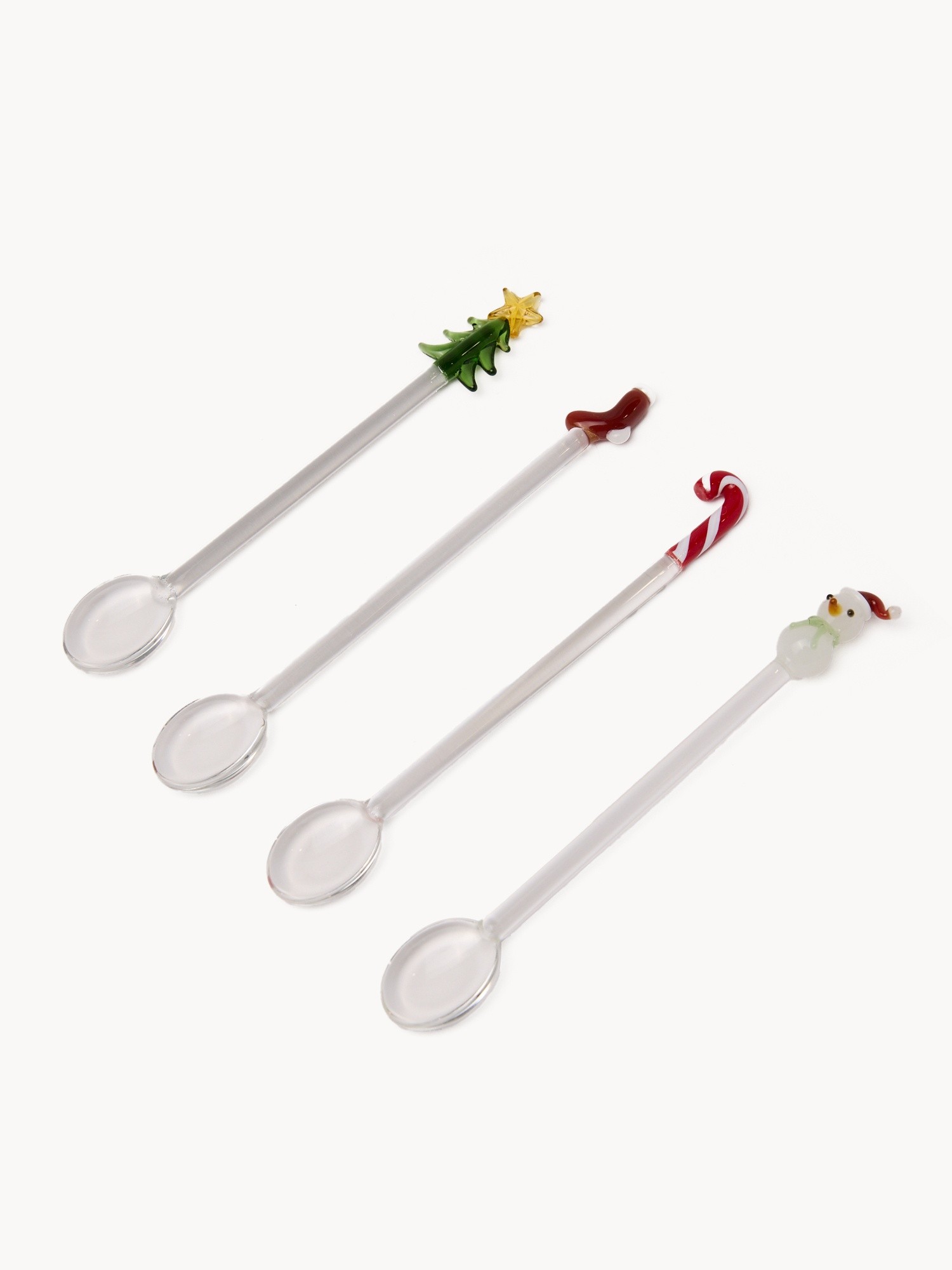 Set 4 cucchiaini in vetro borosilicato dettaglio natalizio, Trasparente, large image number 0