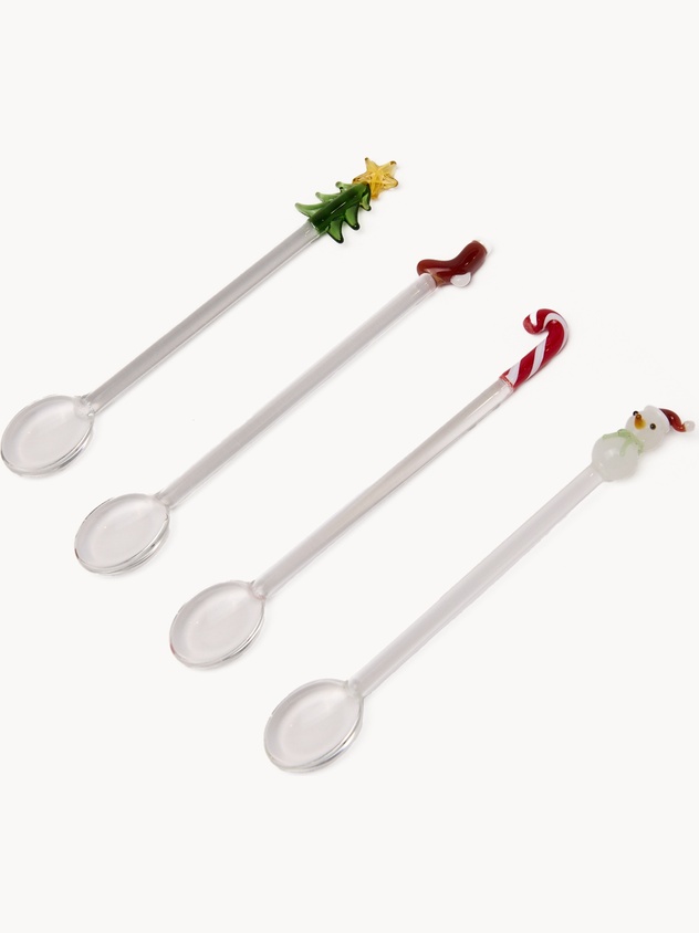Set 4 cucchiaini in vetro borosilicato dettaglio natalizio