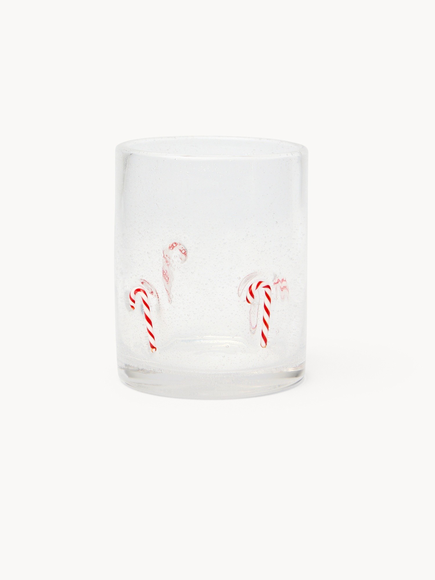 Bicchiere in vetro con applicazioni bastoncini di zucchero, Trasparente, large image number 0