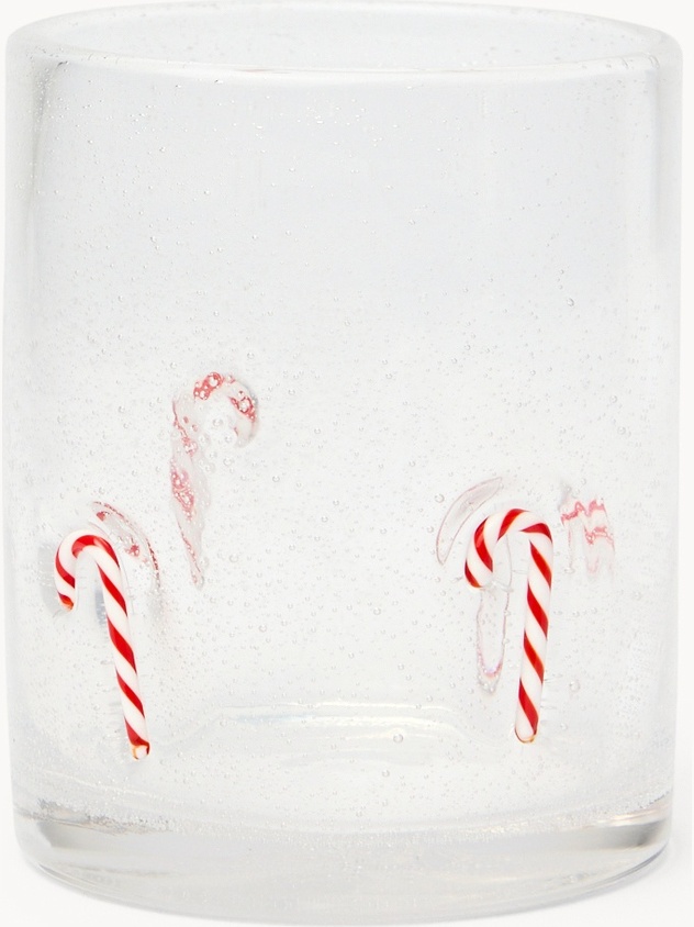 Bicchiere in vetro con applicazioni bastoncini di zucchero