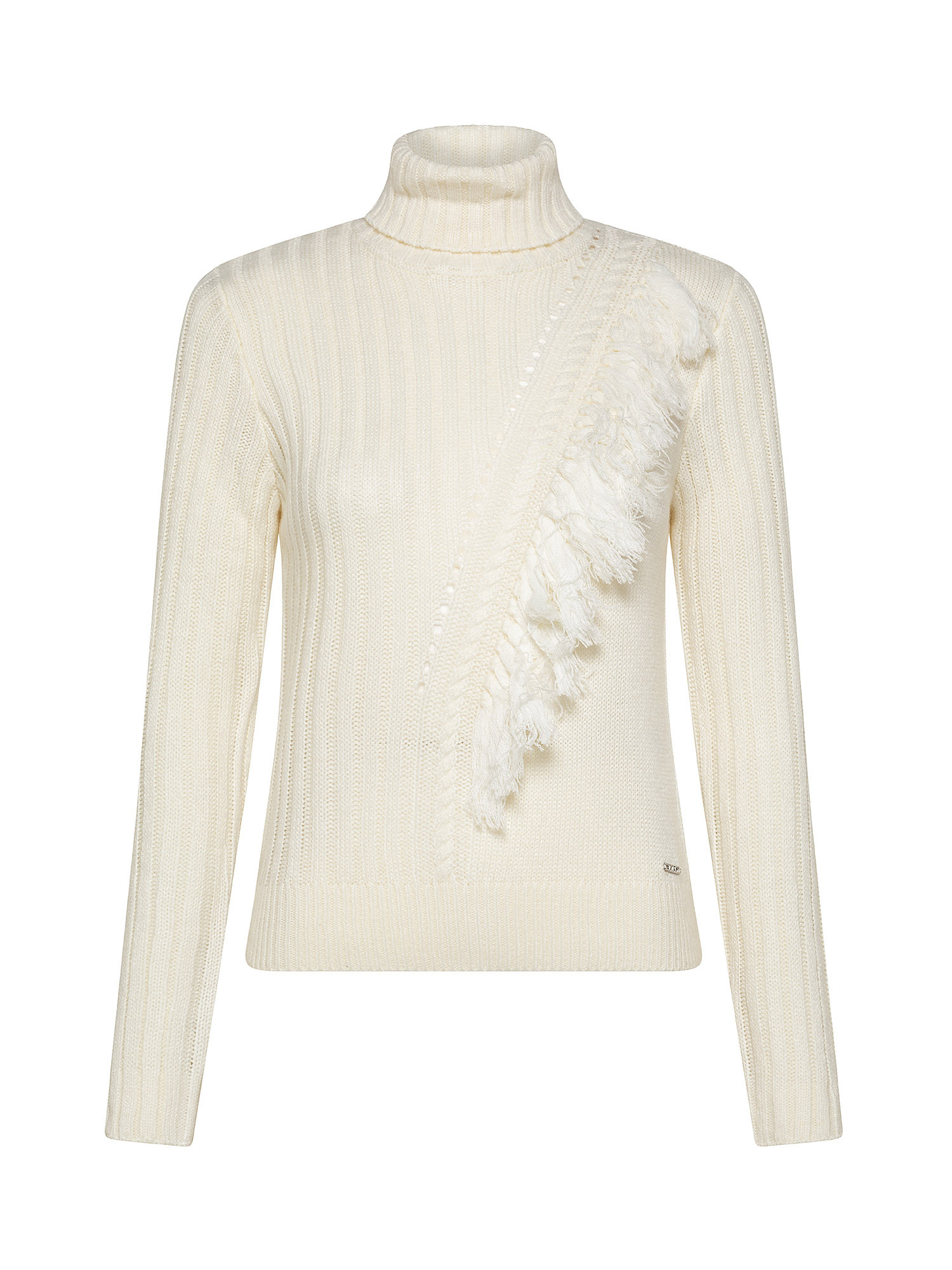 Turtleneck fringe front sweater, White Ivory, large image number 0