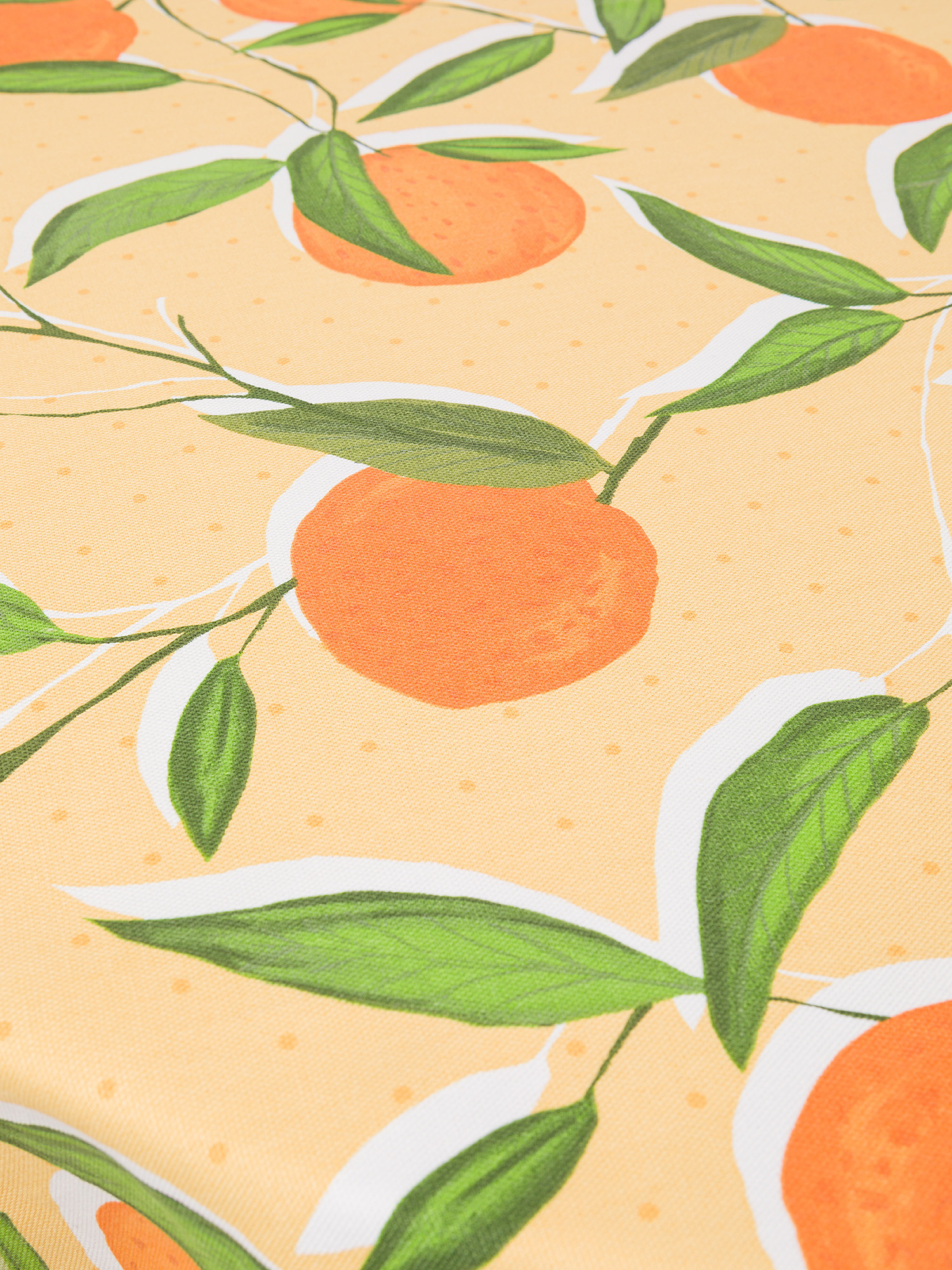 Round panama cotton tablecloth with orange print, Yellow, large image number 1