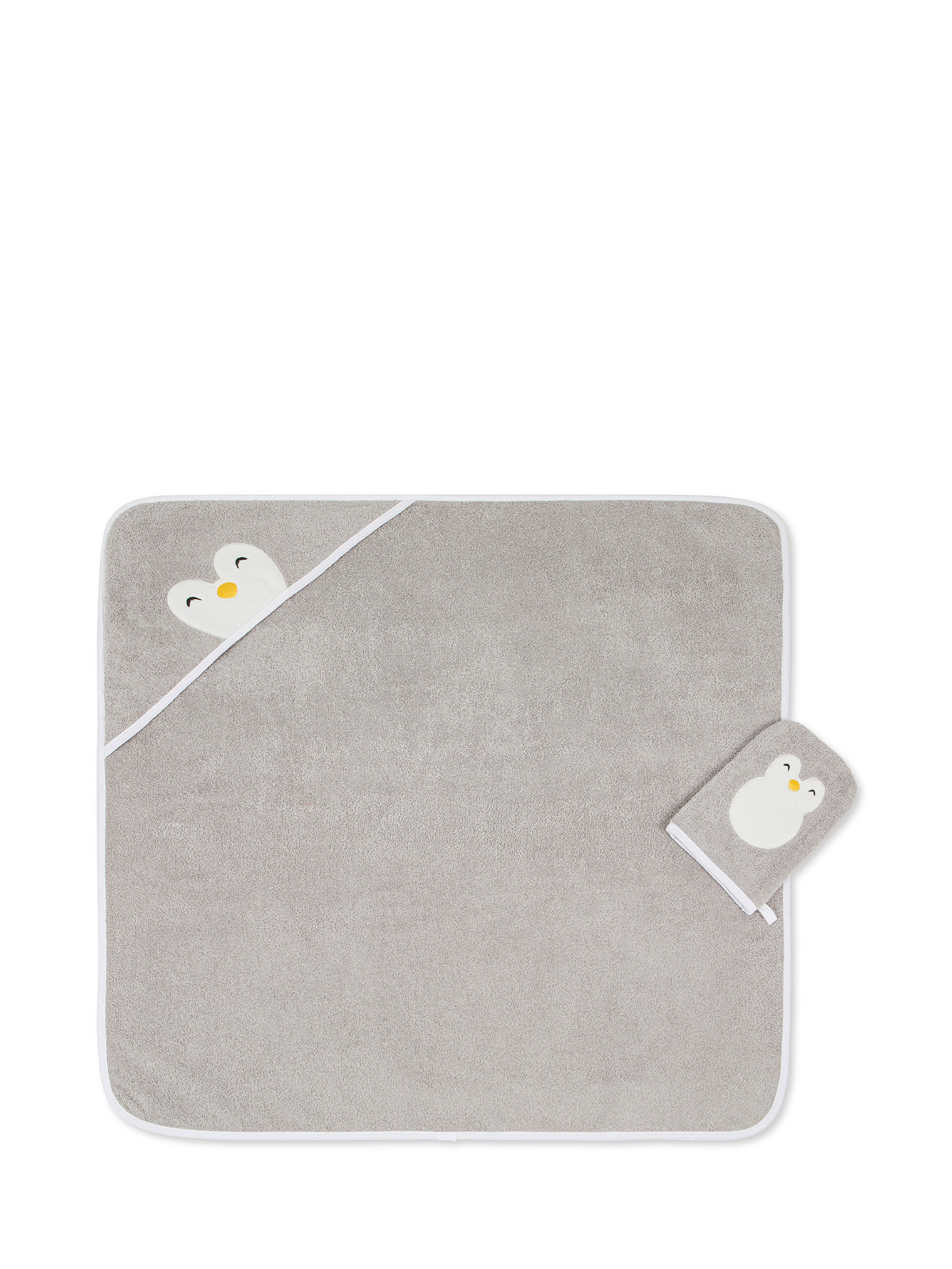 Penguin embroidery baby bath set, Grey, large image number 1
