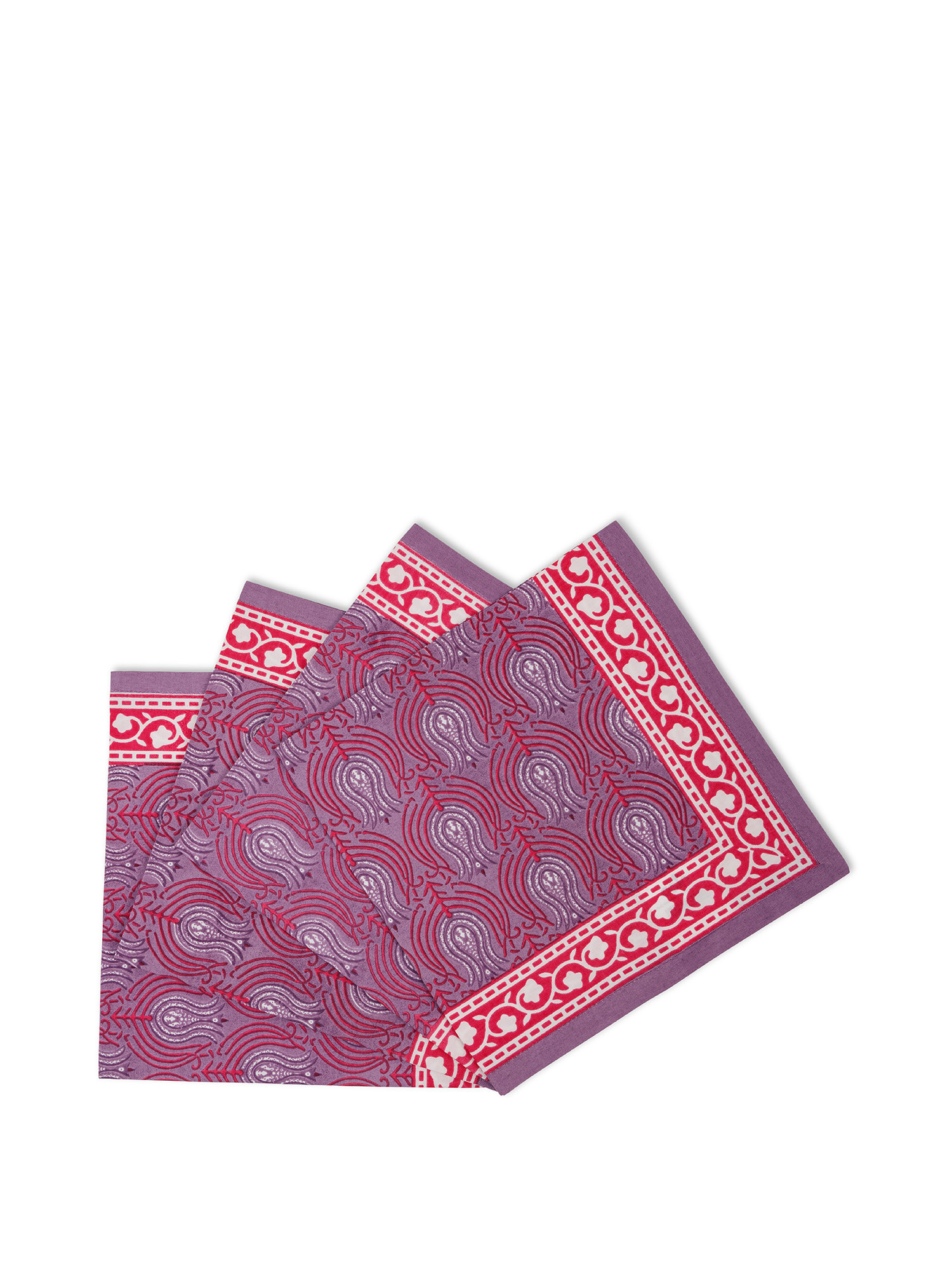 Set 4 tovaglioli in cotone stampato a mano, Viola, large image number 0