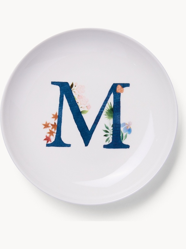 Piattino pane in new bone china lettera M