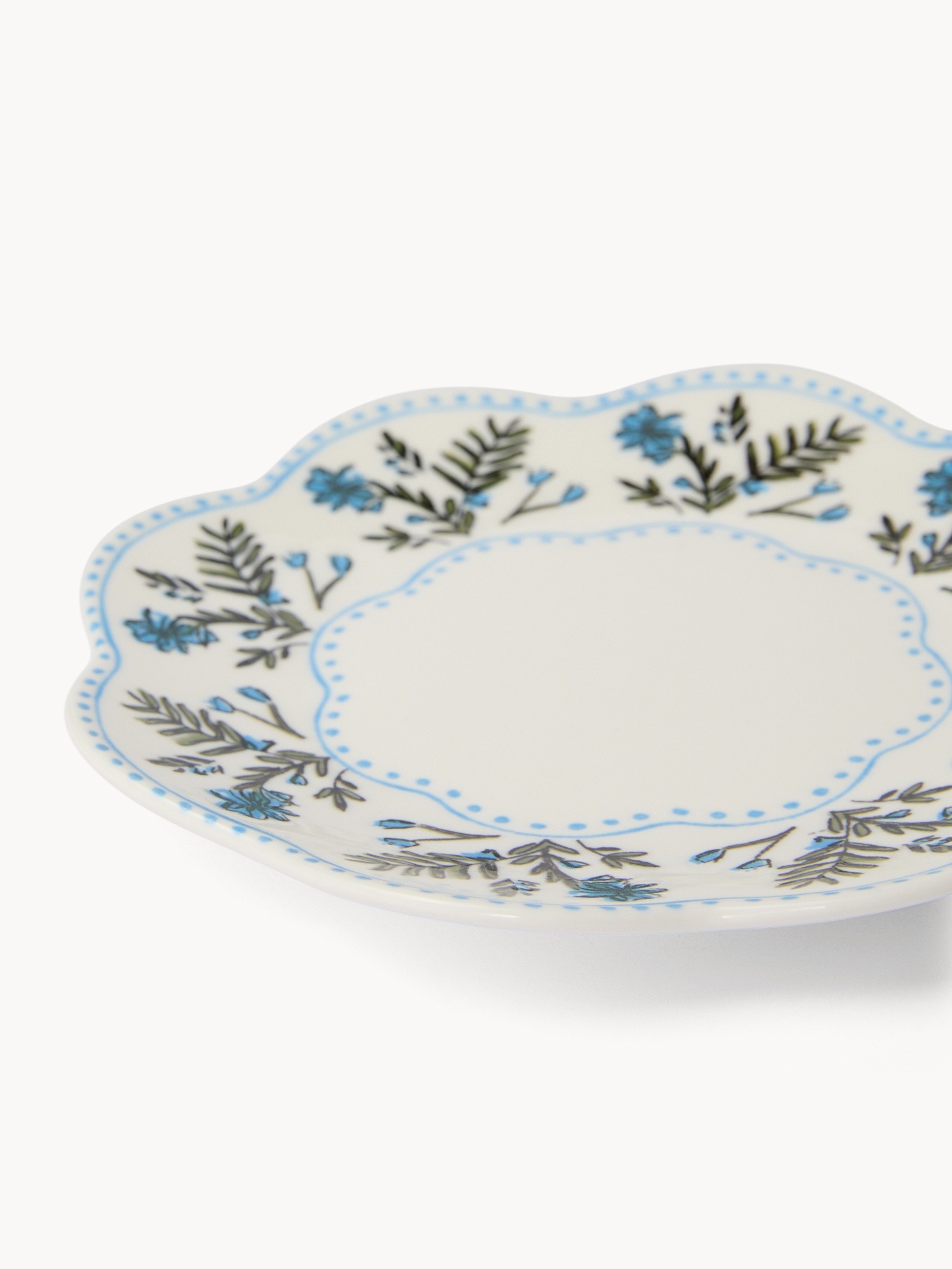 Piatto pane in porcellana motivo fiorellini, Bianco/Azzurro, large image number 1