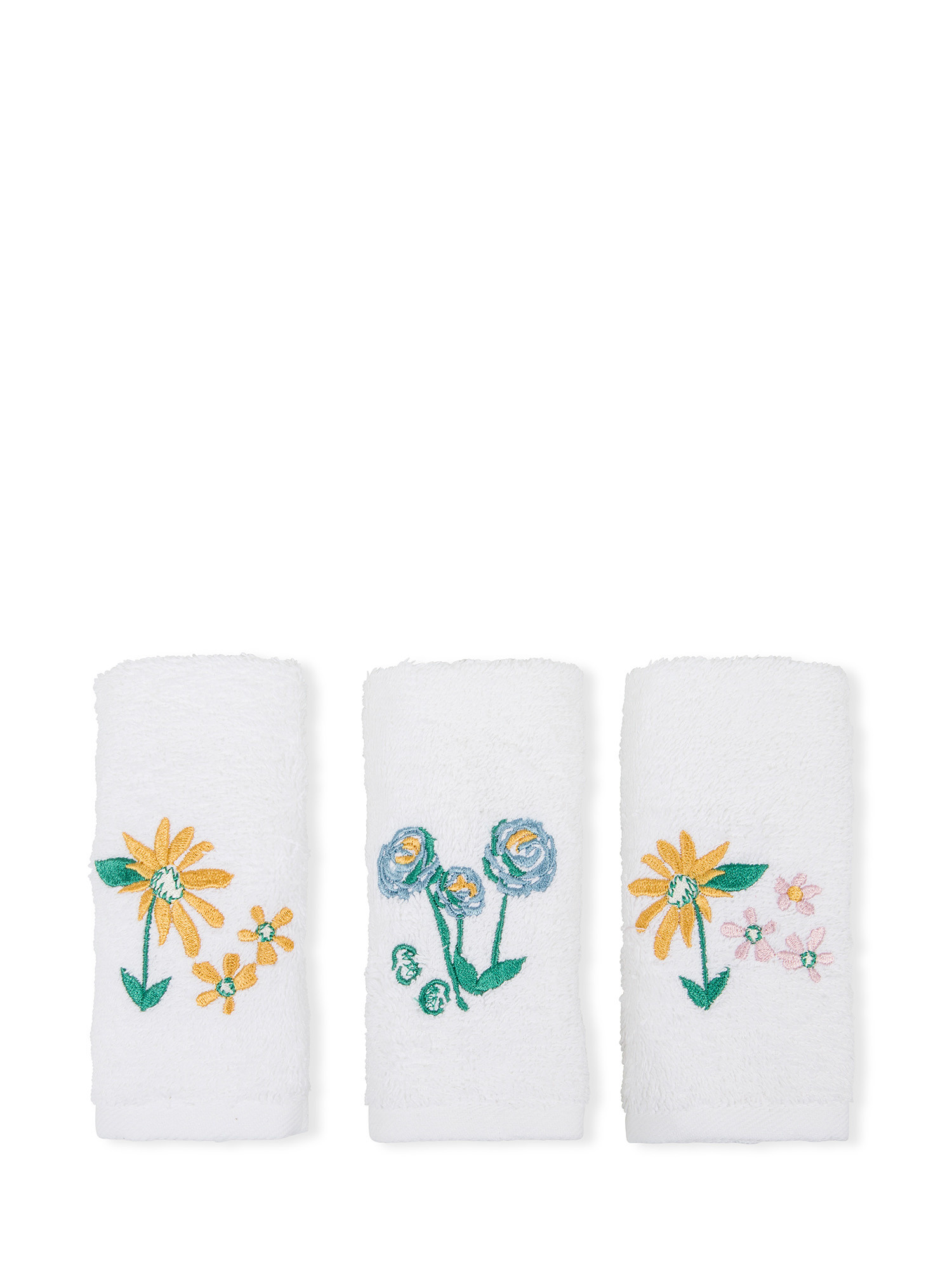 Set of 3 cotton terry cloth washcloths with floral embroidery, Yellow, large image number 0