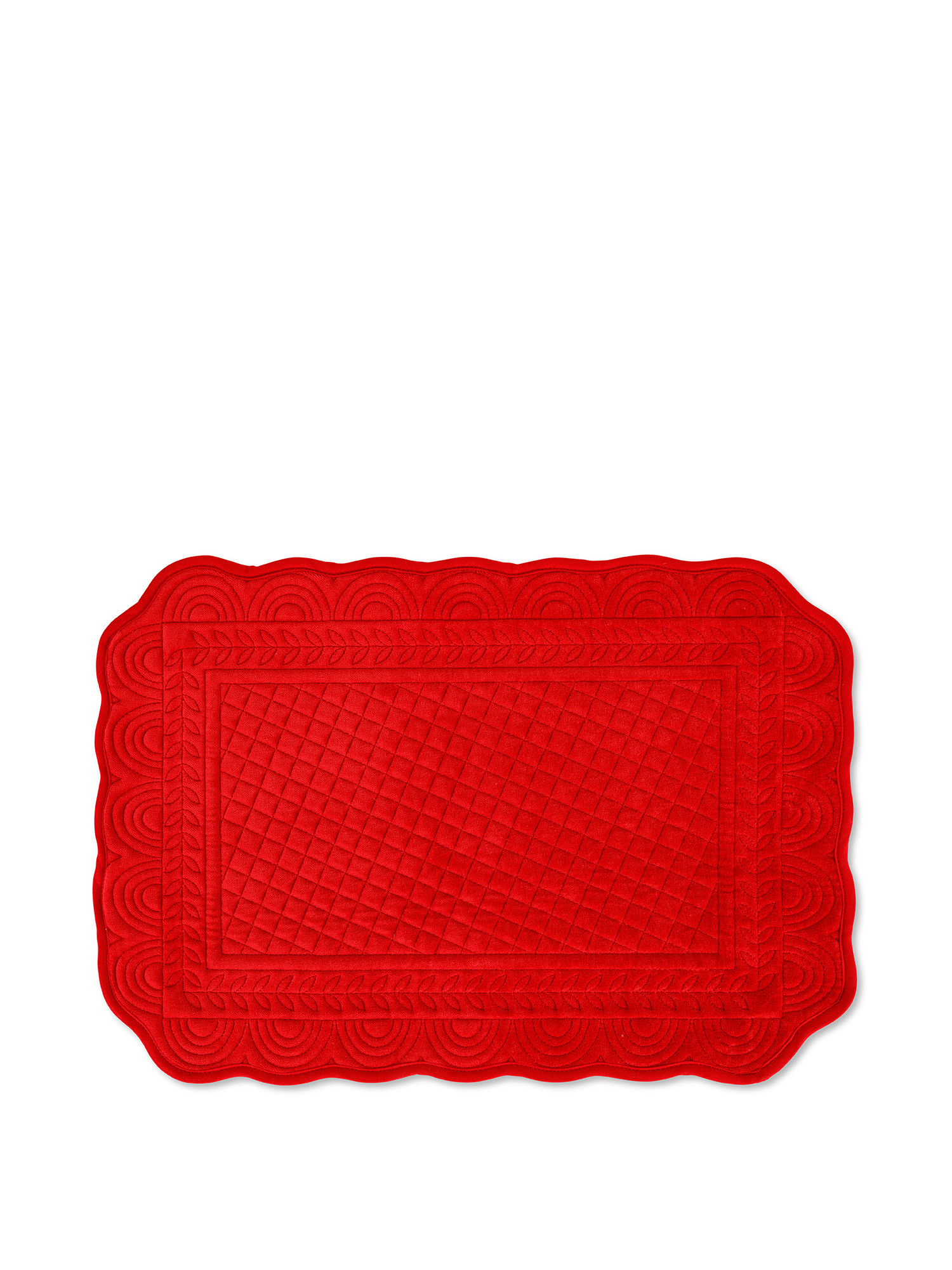 Plain color cotton velvet quilted placemat, Red, large image number 0