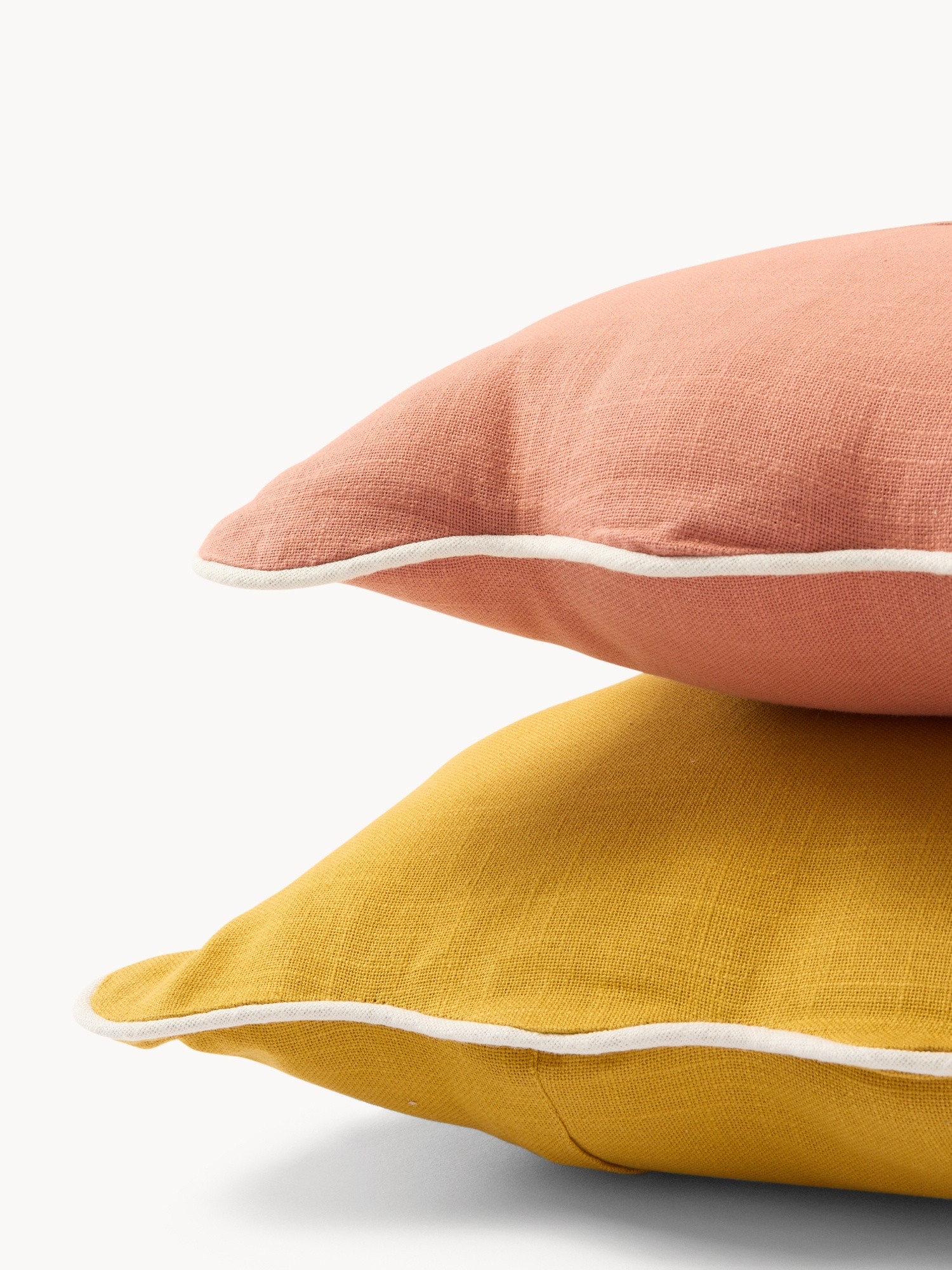 Set of 2 cotton cushions with scalloped edges and overlock,45x45cm - Introductory price, Ocra Yellow, large image number 2