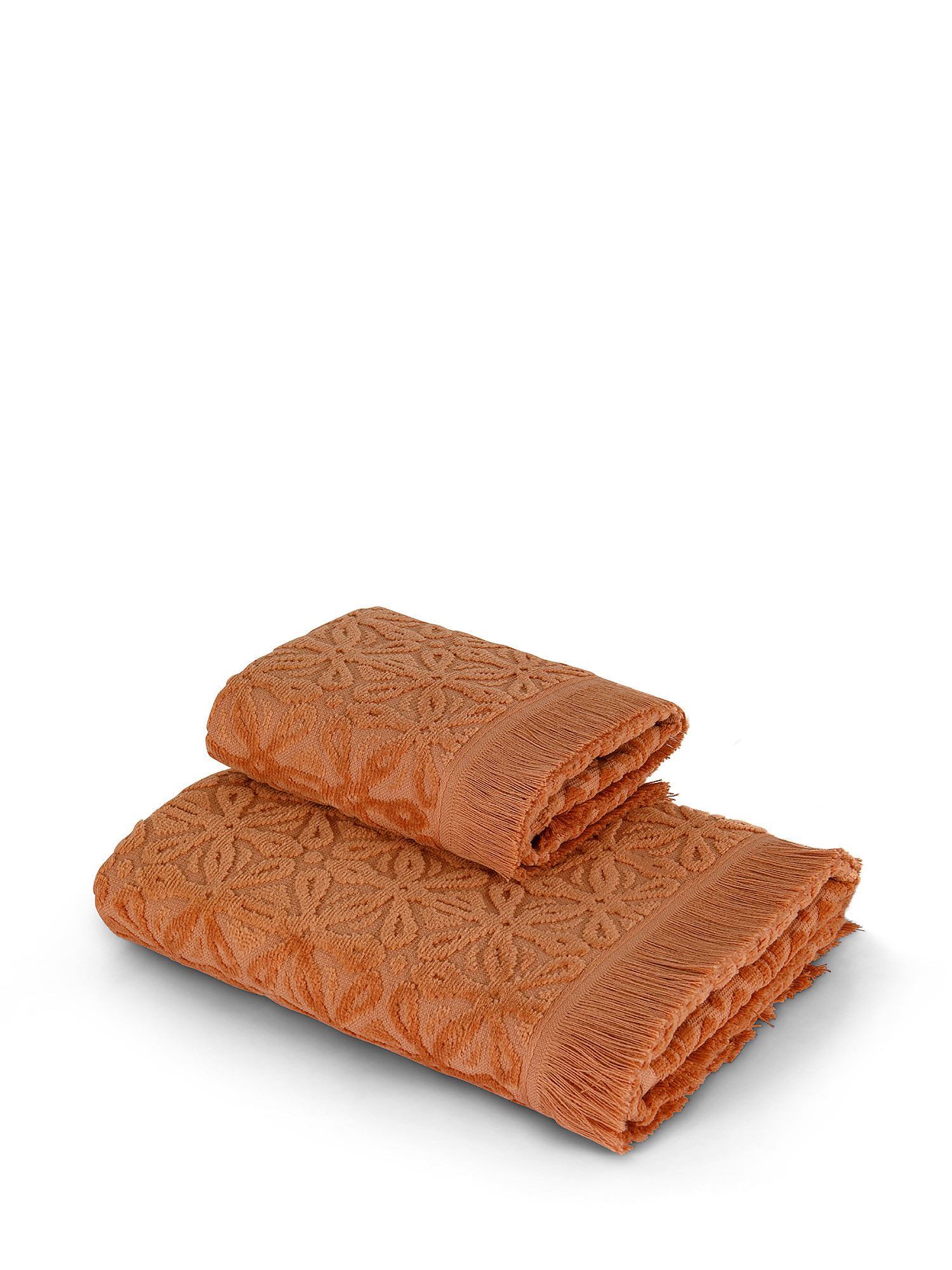 Asciugamano cotone velour motivo geometrico, Marrone, large image number 0
