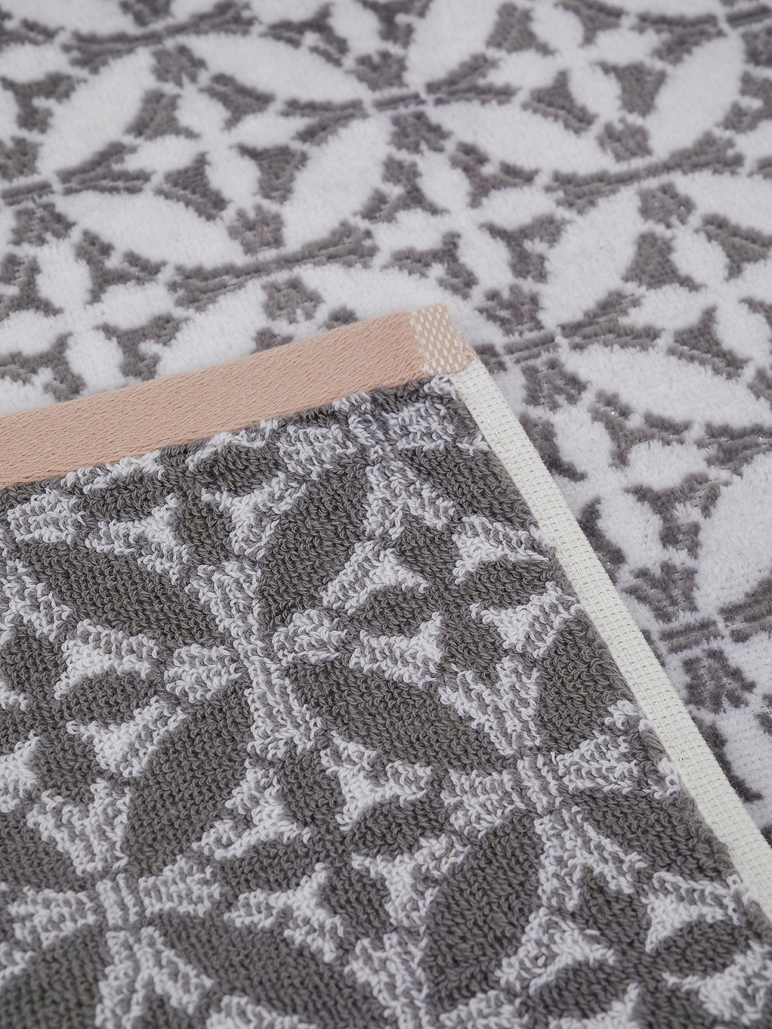 Asciugamano cotone velour motivo geometrico Portofino, Bianco/Grigio, large image number 2