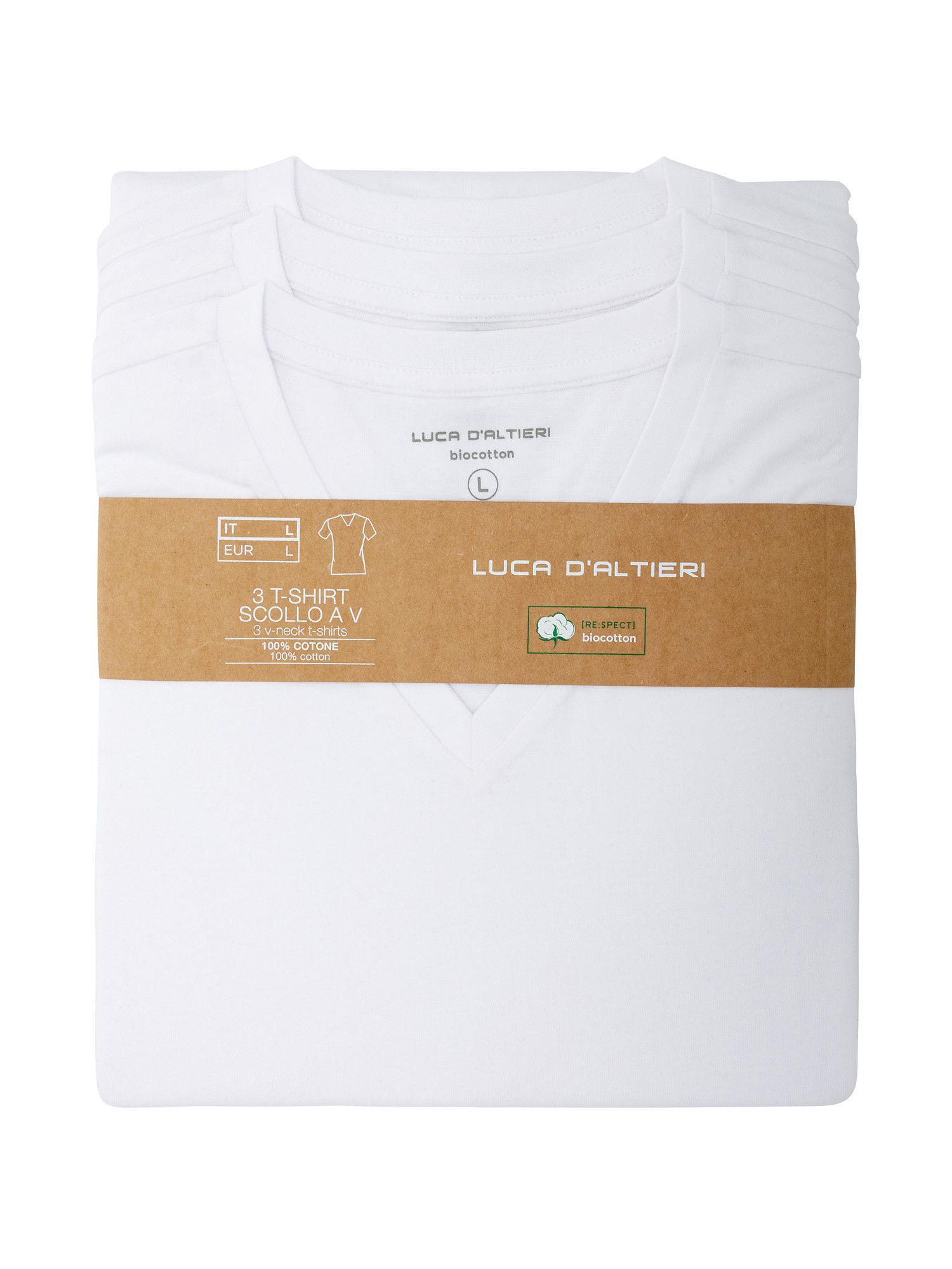 Set 3 t-shirt scollo V jersey tinta unita, Bianco, large