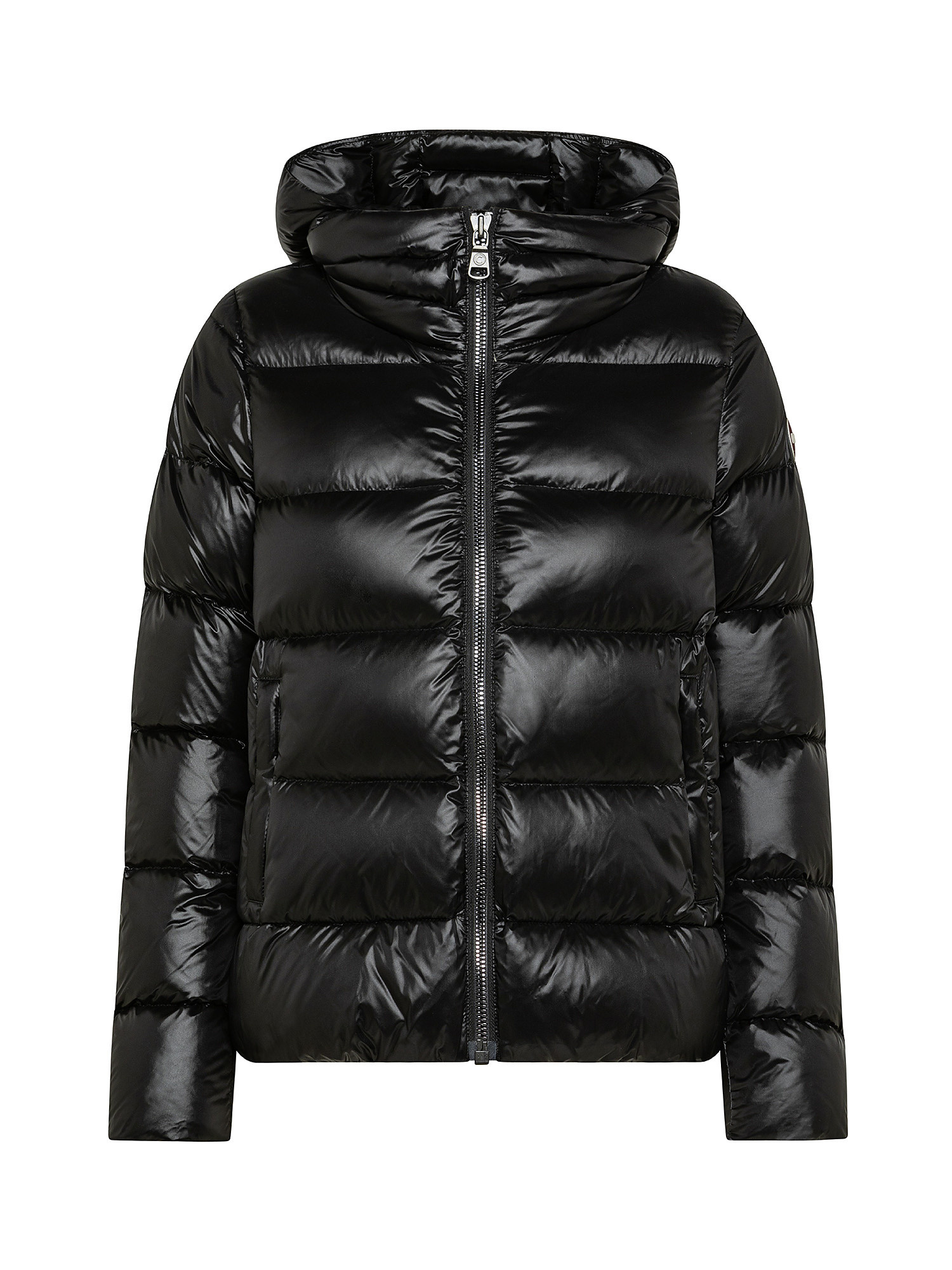 Quilted jacket with high collar and detachable hood, Black, large image number 0