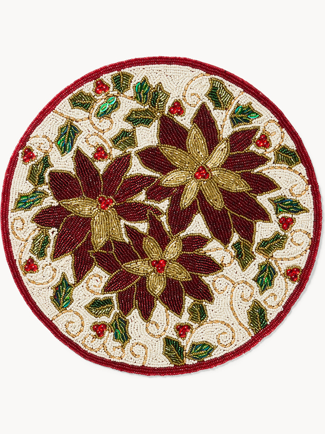 Flower-patterned placemat with beads