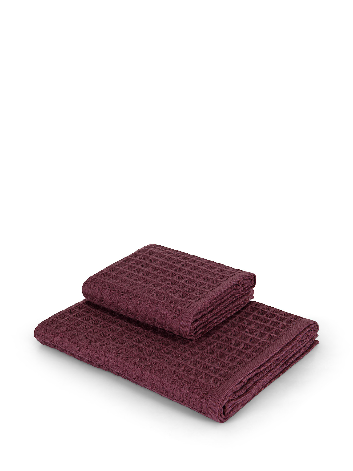 Set of 2 solid color honeycomb cotton towels, Purple, large image number 1
