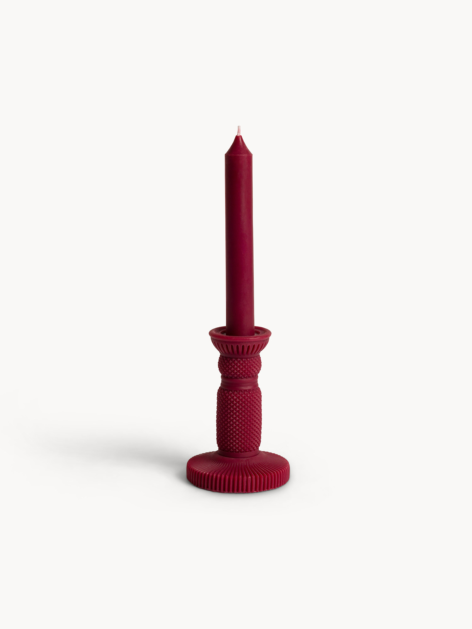 Candela con candeliere in cera, Rosa scuro, large image number 0
