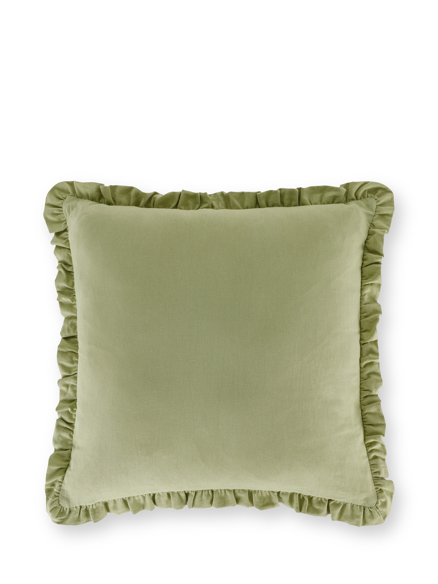 Cuscino cotone con volant 45x45cm, Verde, large image number 0