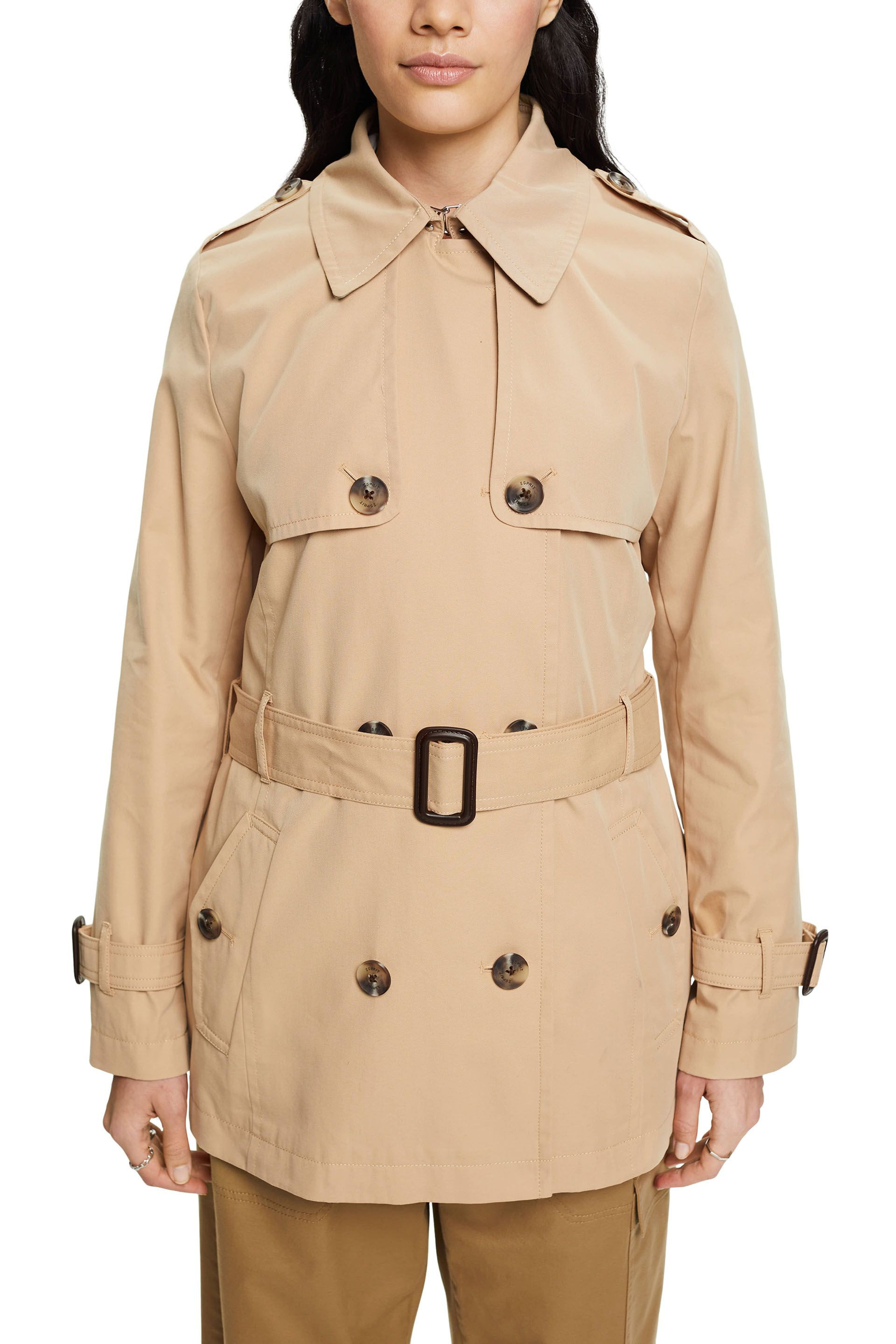 Esprit - Short trench coat with belt, Sand, large image number 1