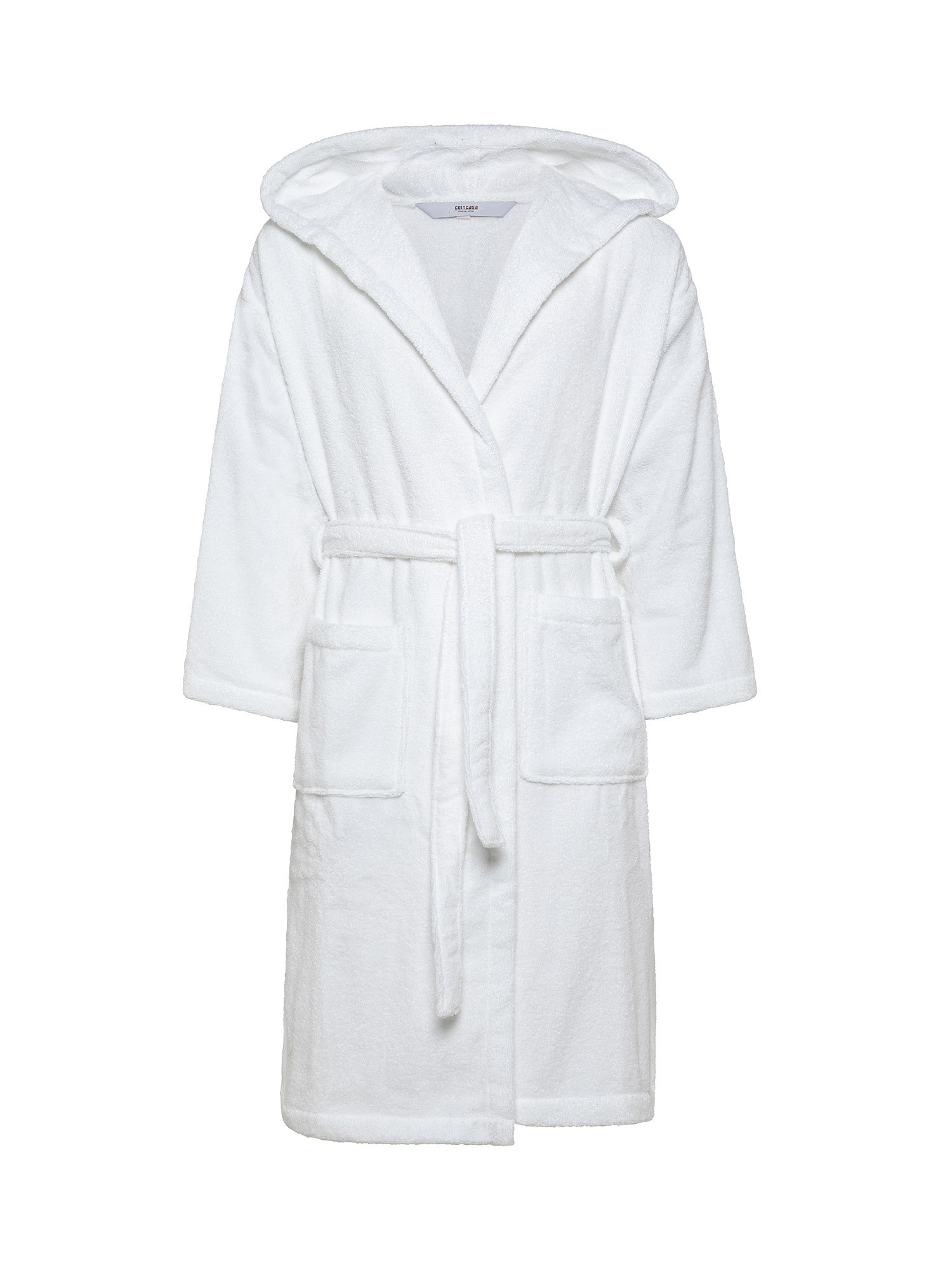 Solid color cotton terry bathrobe, White, large image number 0