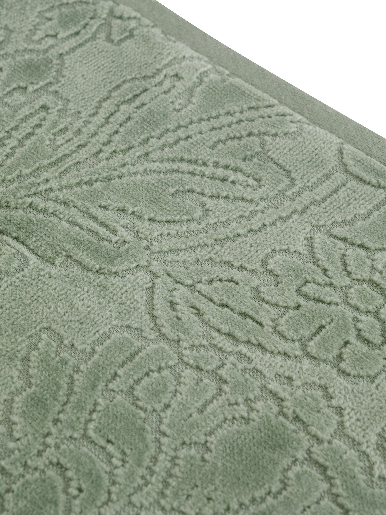 Asciugamano in velour di puro cotone tinta unita con lavorazione fiori, Verde, large image number 2