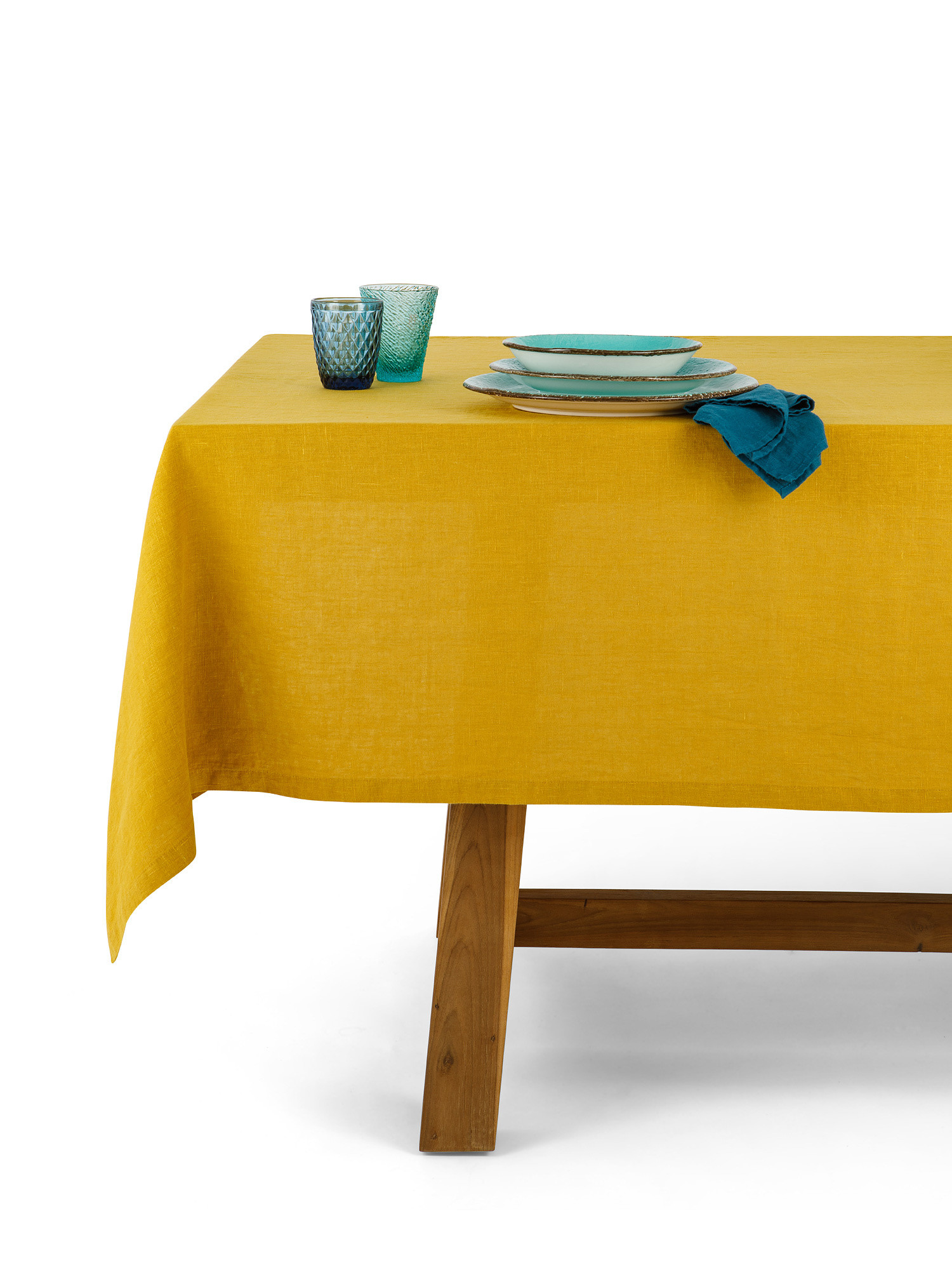 Solid color pure washed linen tablecloth, Ocra Yellow, large image number 0