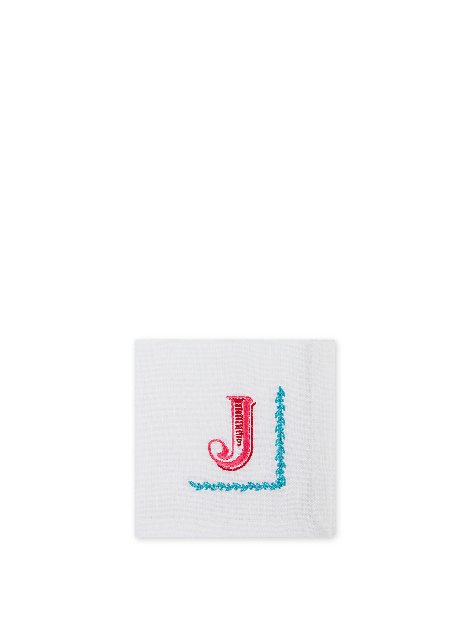 Pure cotton napkin with letter J embroidery, White, large image number 0