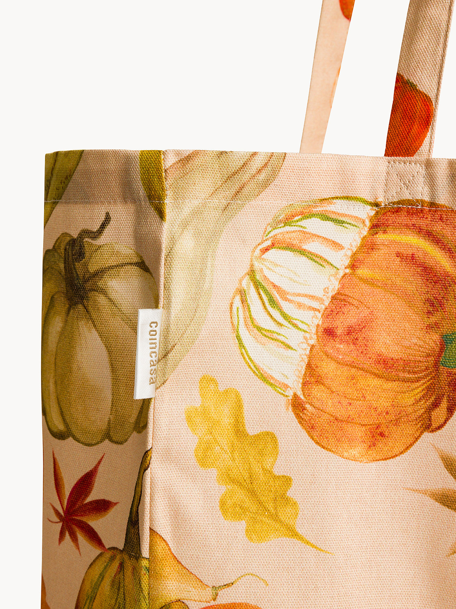 Shopper in panama di puro cotone stampa zucche, Beige, large image number 2