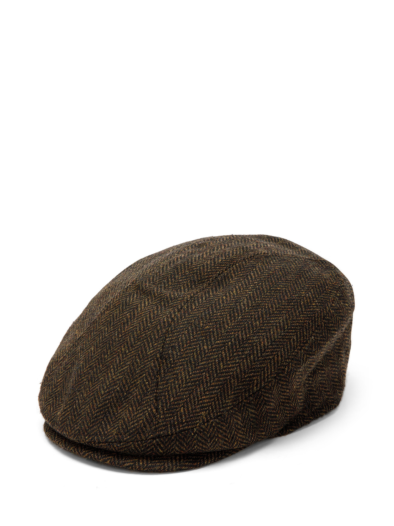 Luca D'Altieri - Flat cap in herringbone fabric, Brown, large image number 0