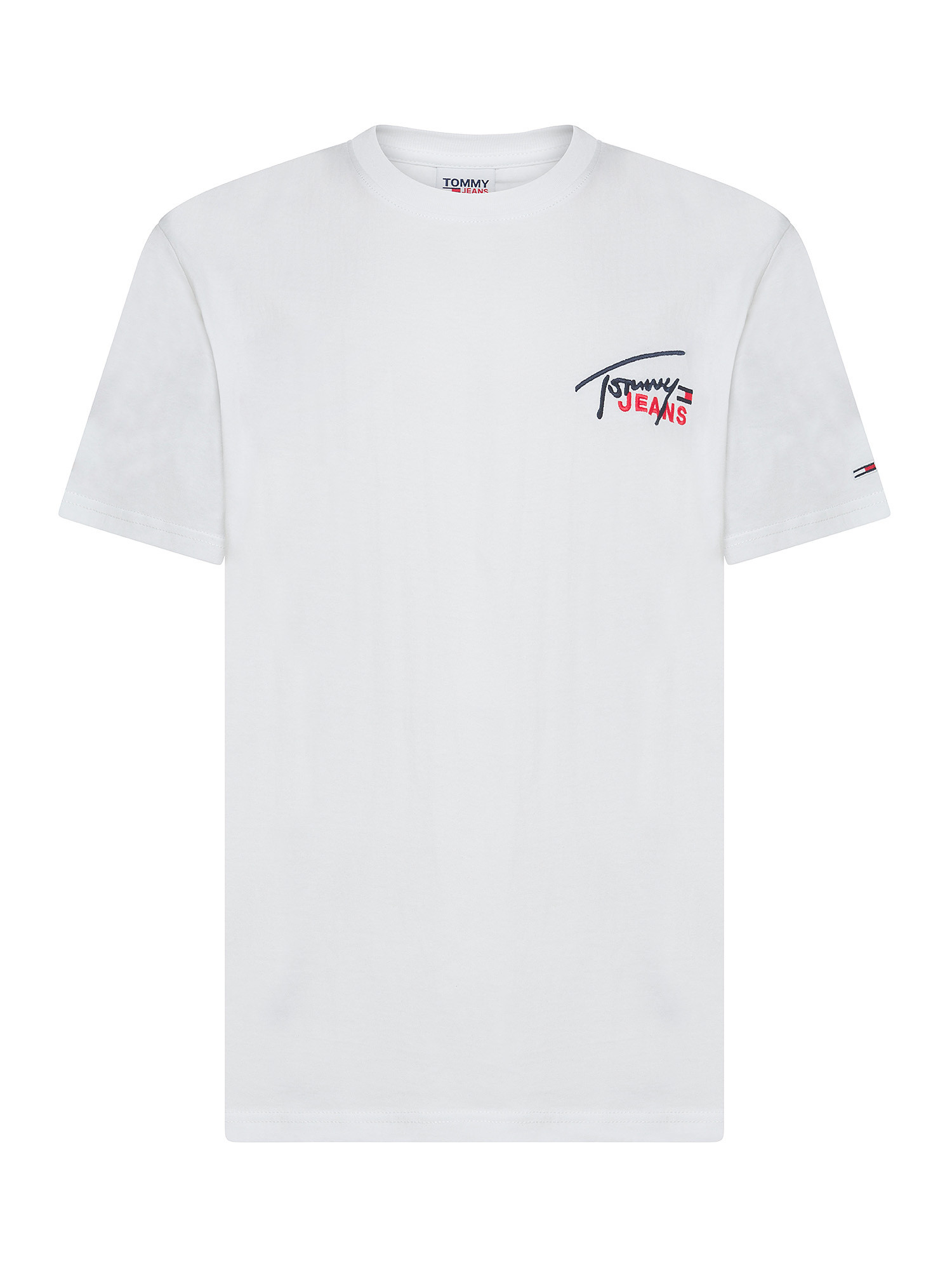 Tommy Jeans - T-shirt girocollo in cotone con logo ricamato, Bianco, large image number 0