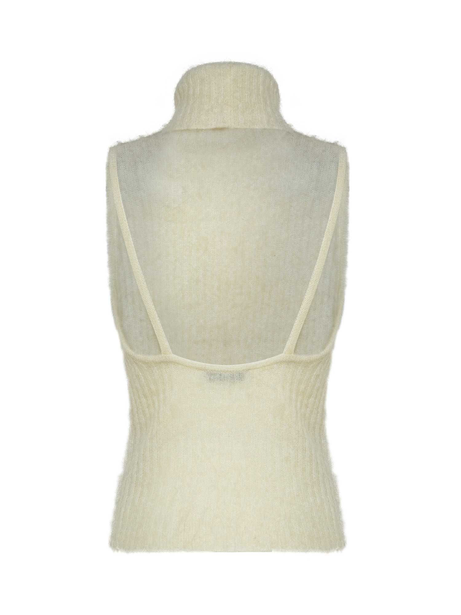 Fitted knit top in mohair wool blend, Beige, large image number 1