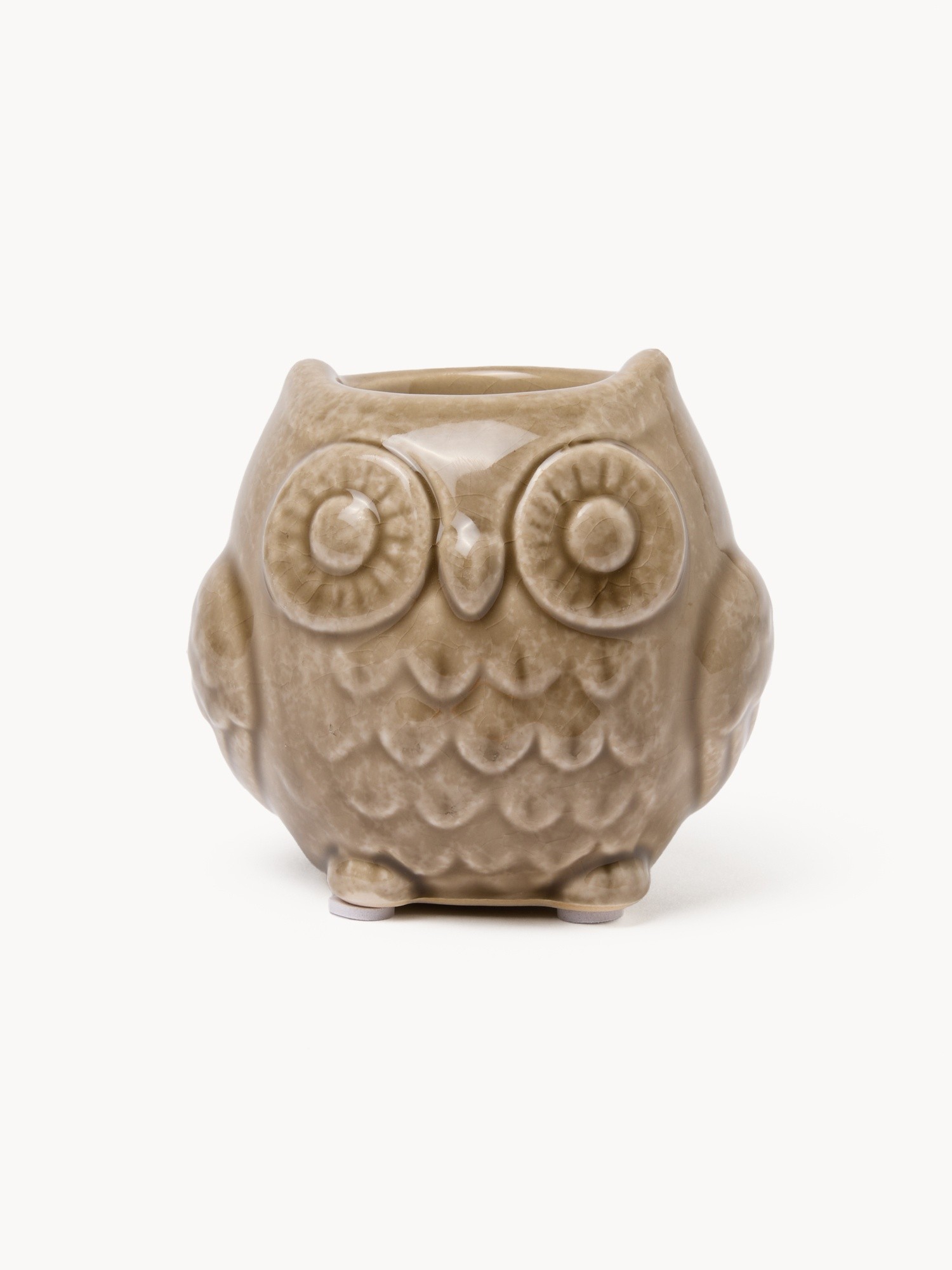 Porta tealight a forma di gufo in ceramica, Marrone, large image number 0