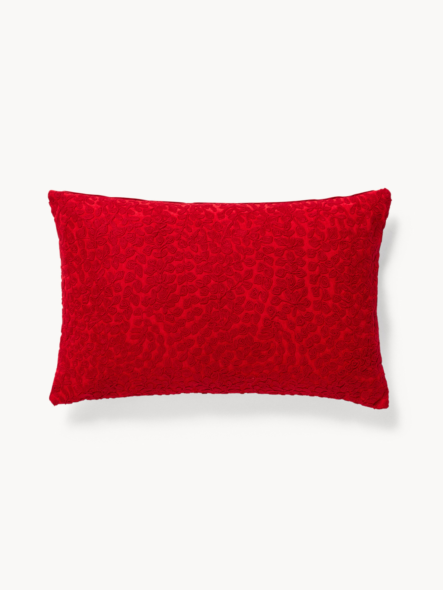 Cuscino 40x65 in ciniglia ricamata, Rosso, large image number 0