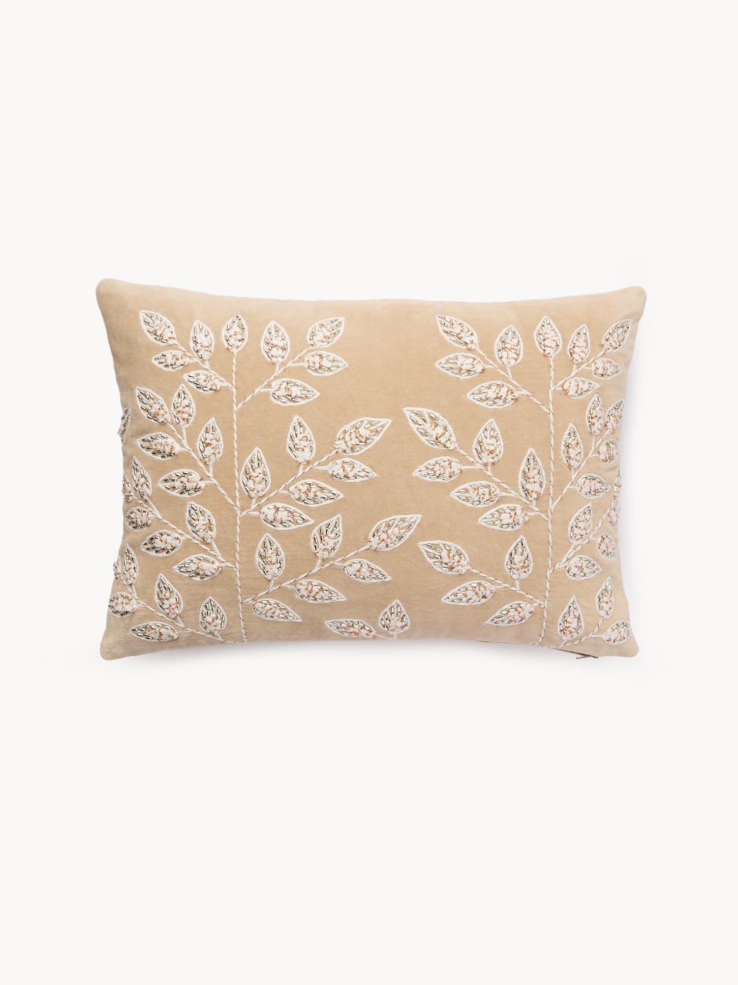 Velvet pillow with embroidery and beads,35x50cm, White Ivory, large image number 0