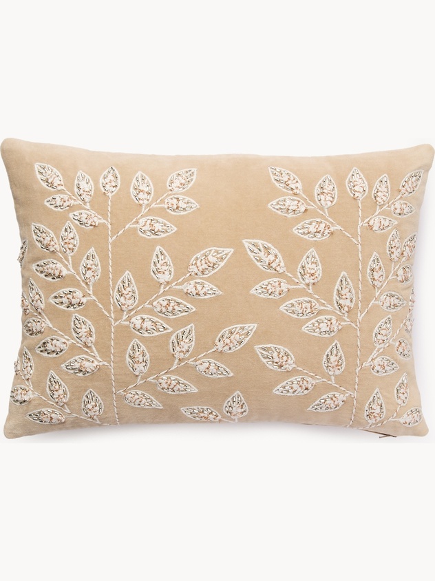 Velvet pillow with embroidery and beads,35x50cm
