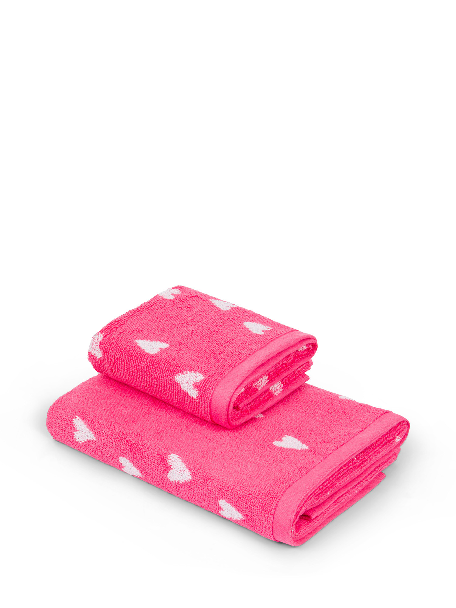 Asciugamano in spugna di cotone motivo cuoricini, Rosa, large image number 0