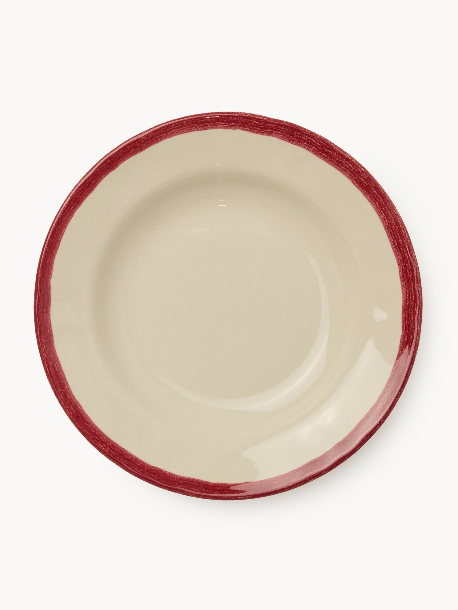 Ceramic soup plate with colored edge, Bianco/Rosso, large image number 0