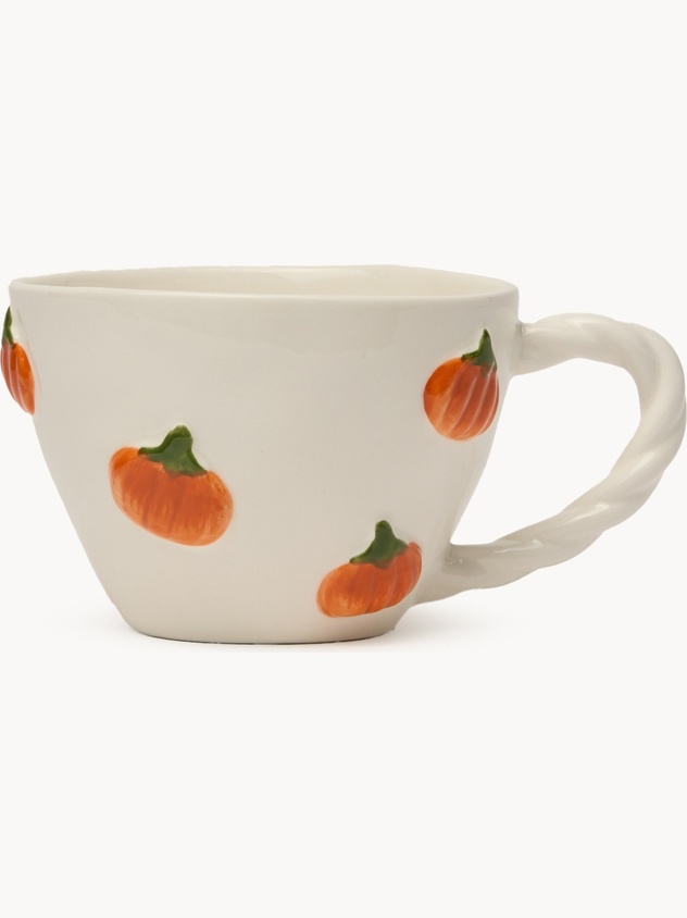 Pumpkin-shaped stoneware breakfast mug