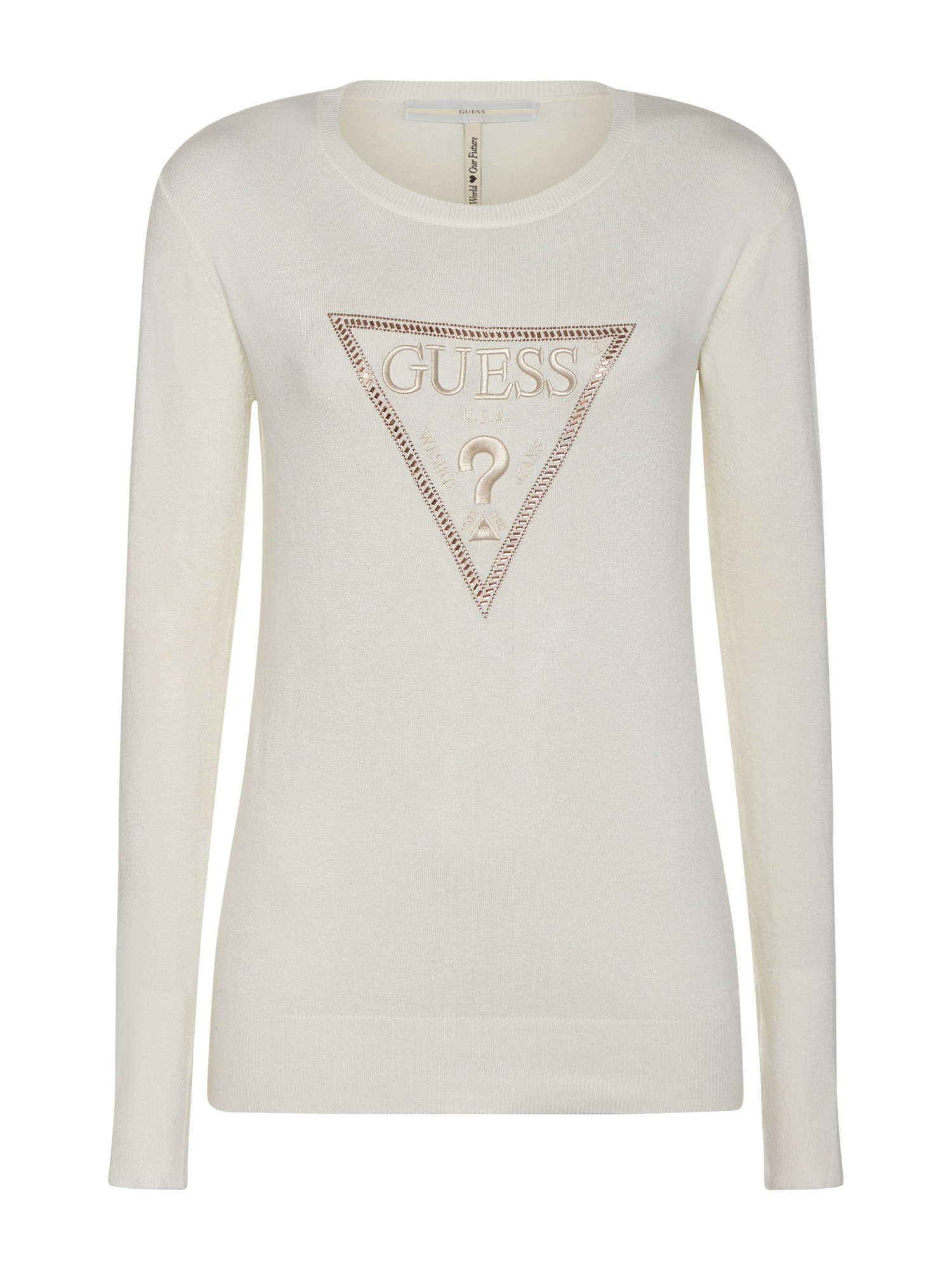 Guess - T-shirt with logo, Cream, large image number 0