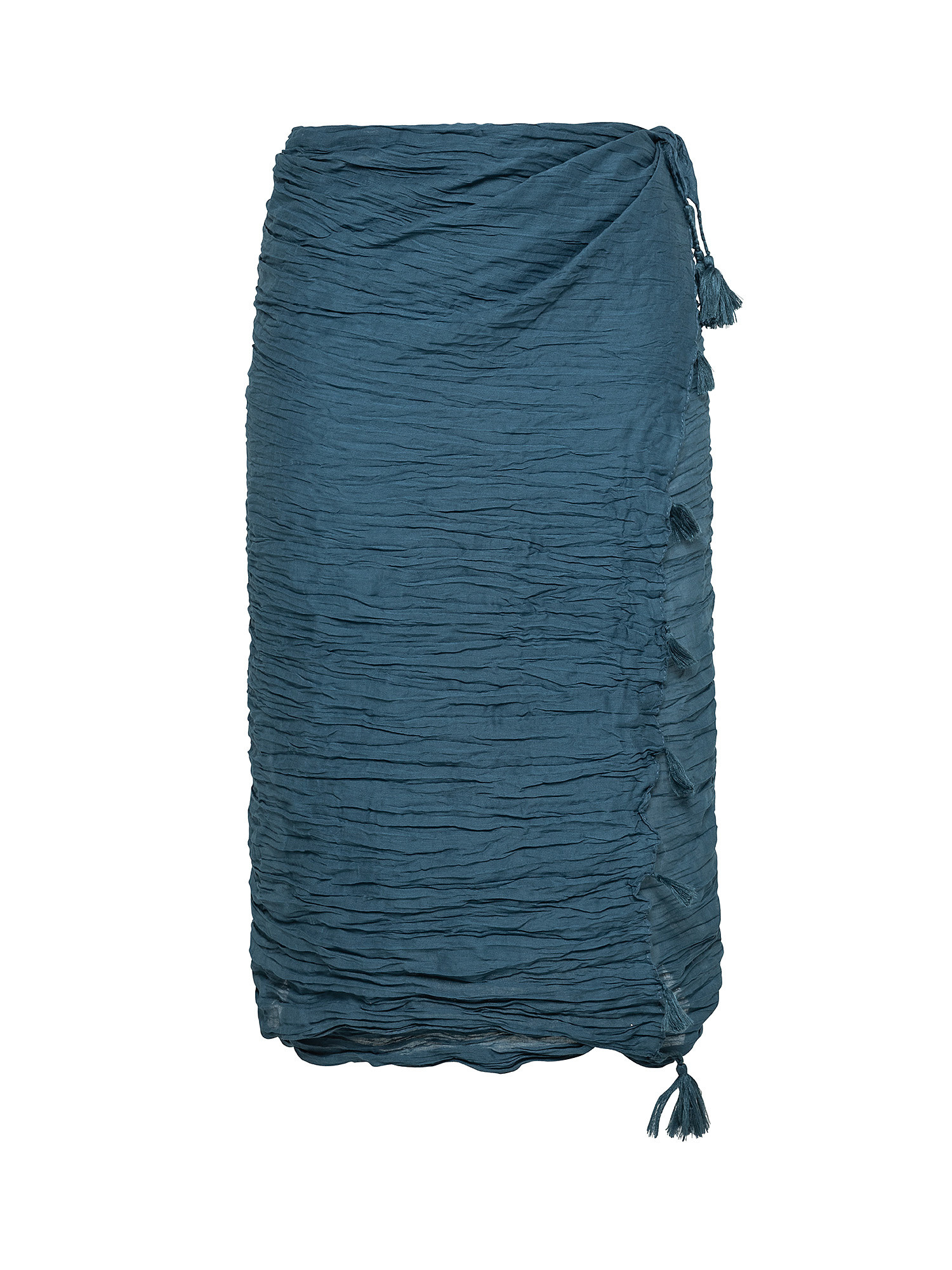Pareo puro cotone tinta unita con nappine, Blu bluette, large image number 0