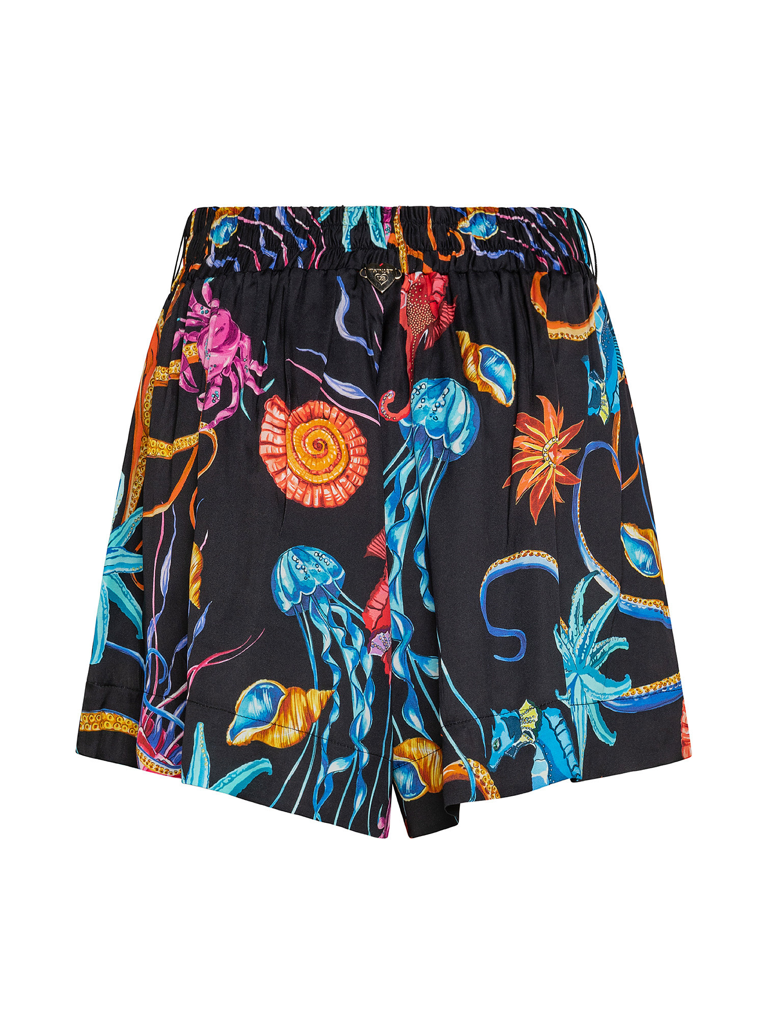 Wide shorts with print and elasticated waist, Black, large image number 1