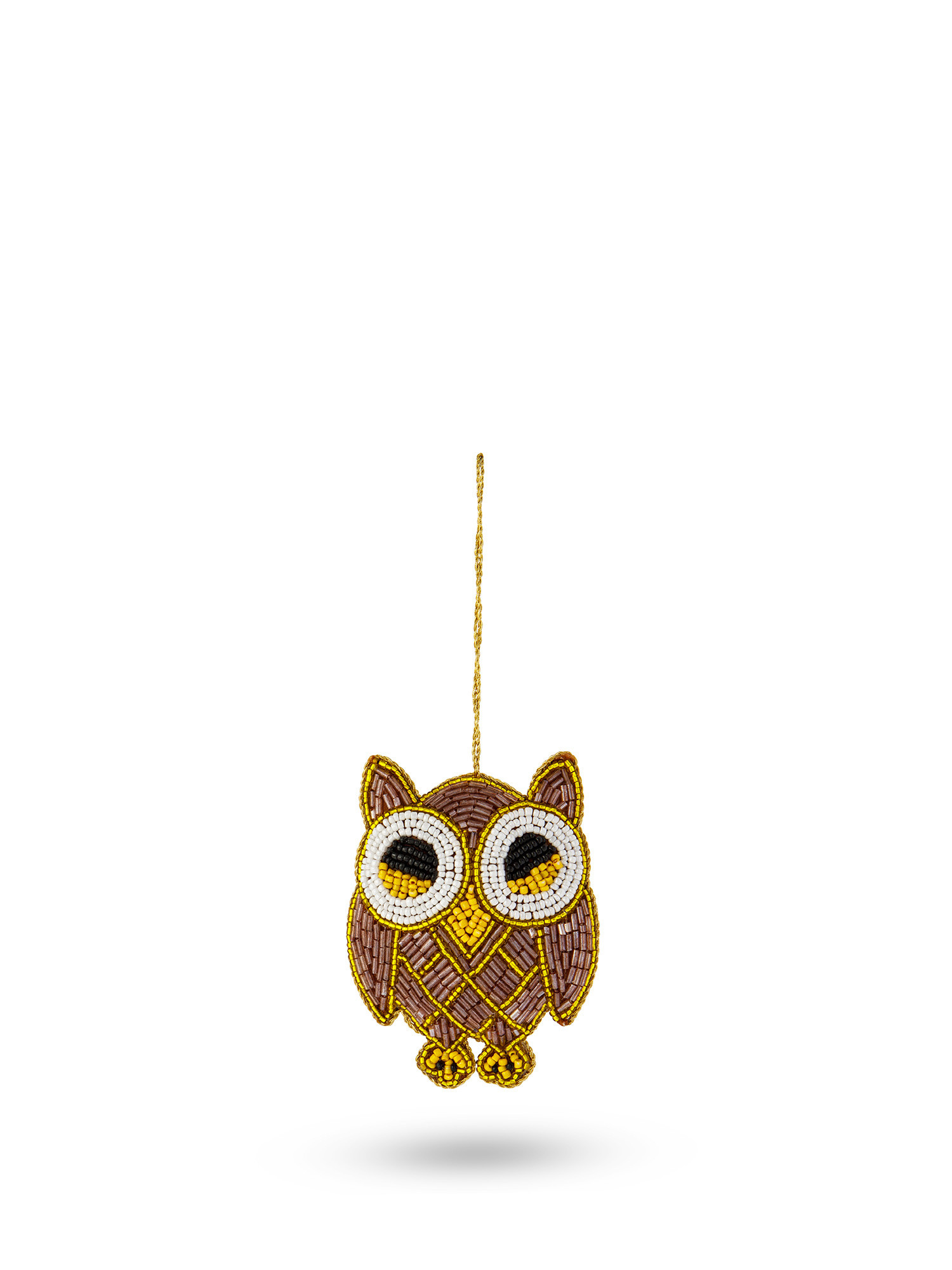 Tree decoration in the shape of an owl with beads, Brown, large image number 0
