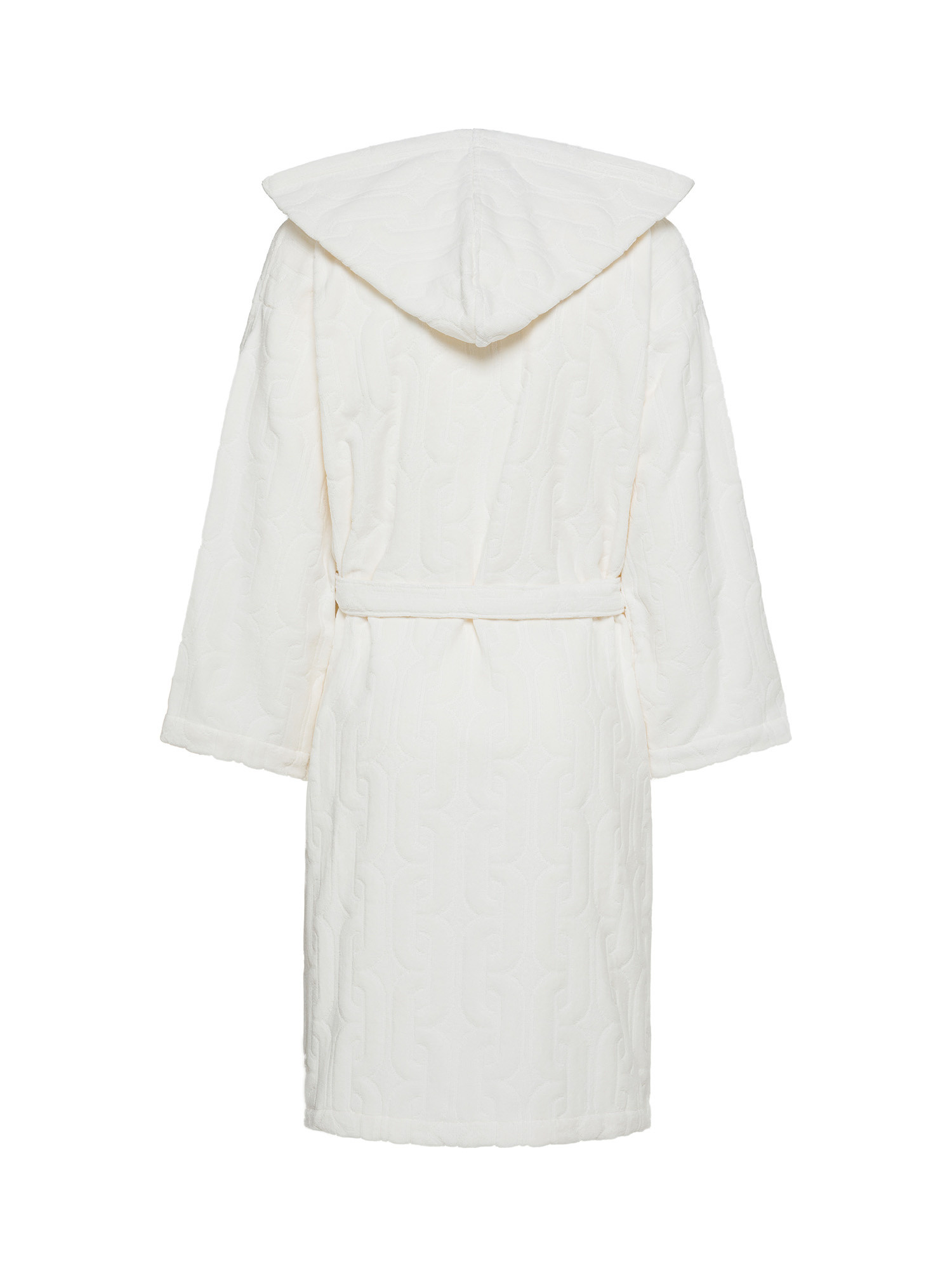 Cotton velour bathrobe with geometric relief pattern, White, large image number 1