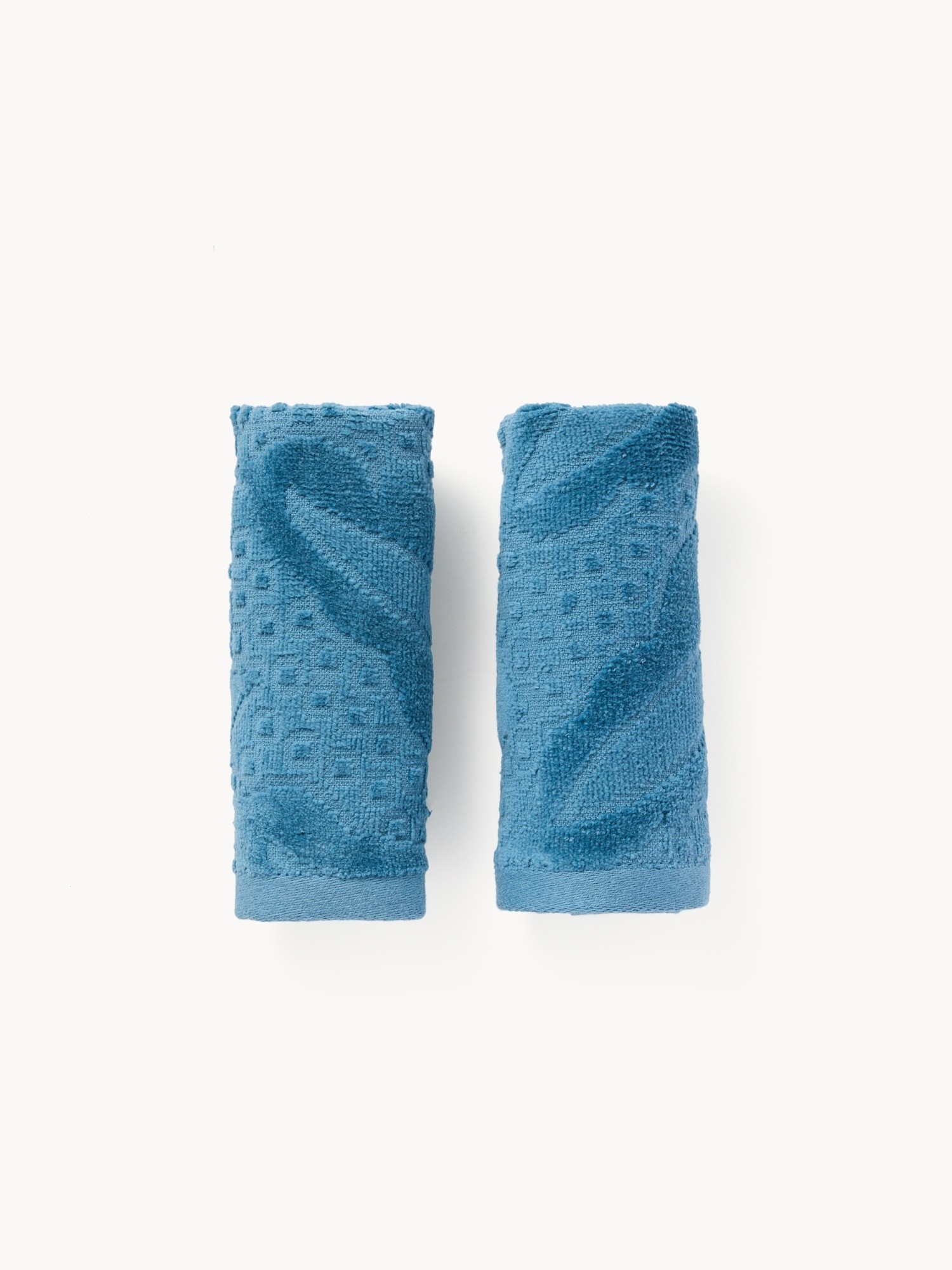 Set of 2 cotton velour washcloths with a jacquard leaf motif, Blue, large image number 0