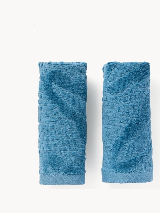 Set of 2 cotton velour washcloths with a jacquard leaf motif