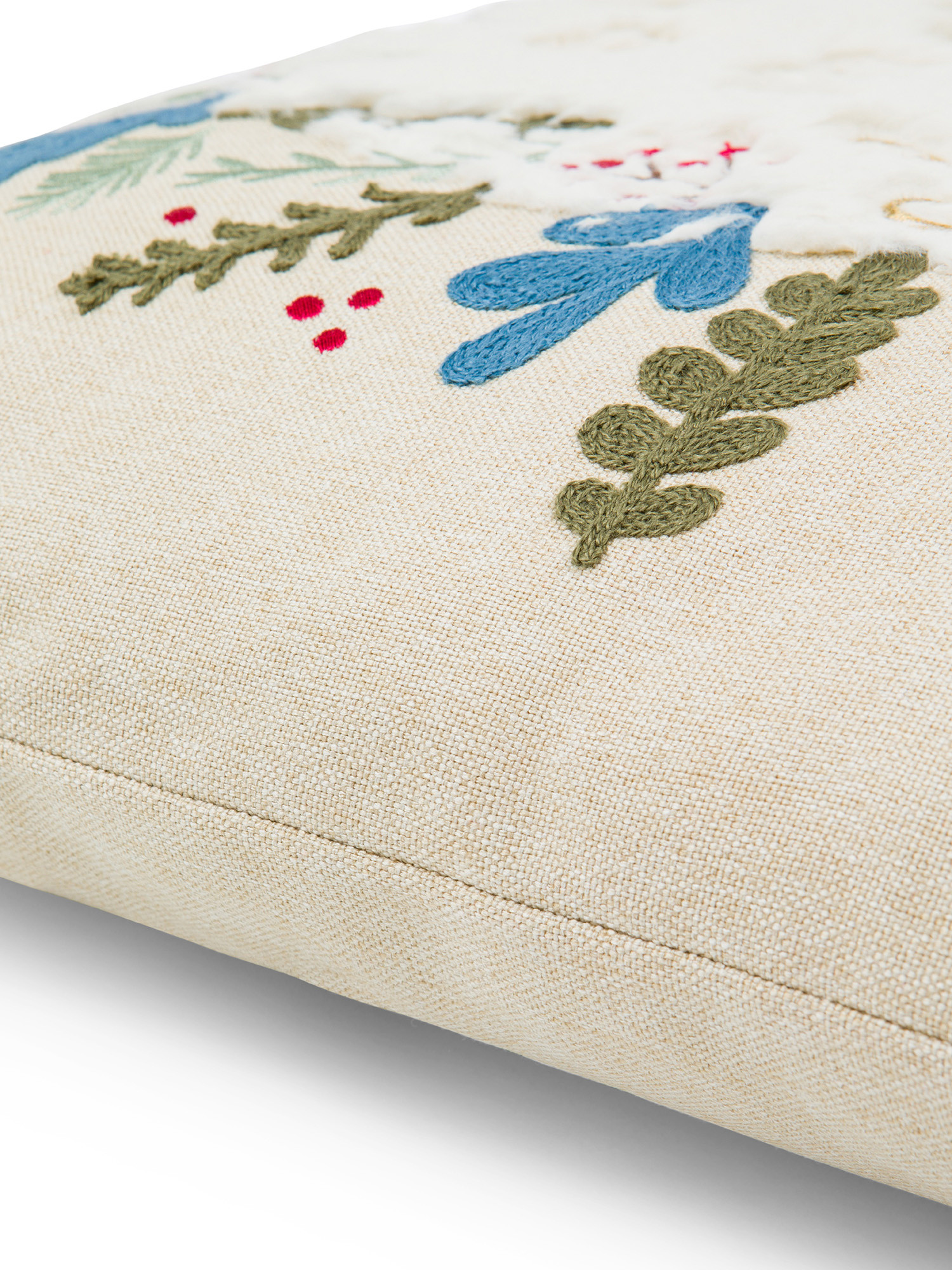 Teddy fabric cushion with embroidery 45x45cm, Beige, large image number 2